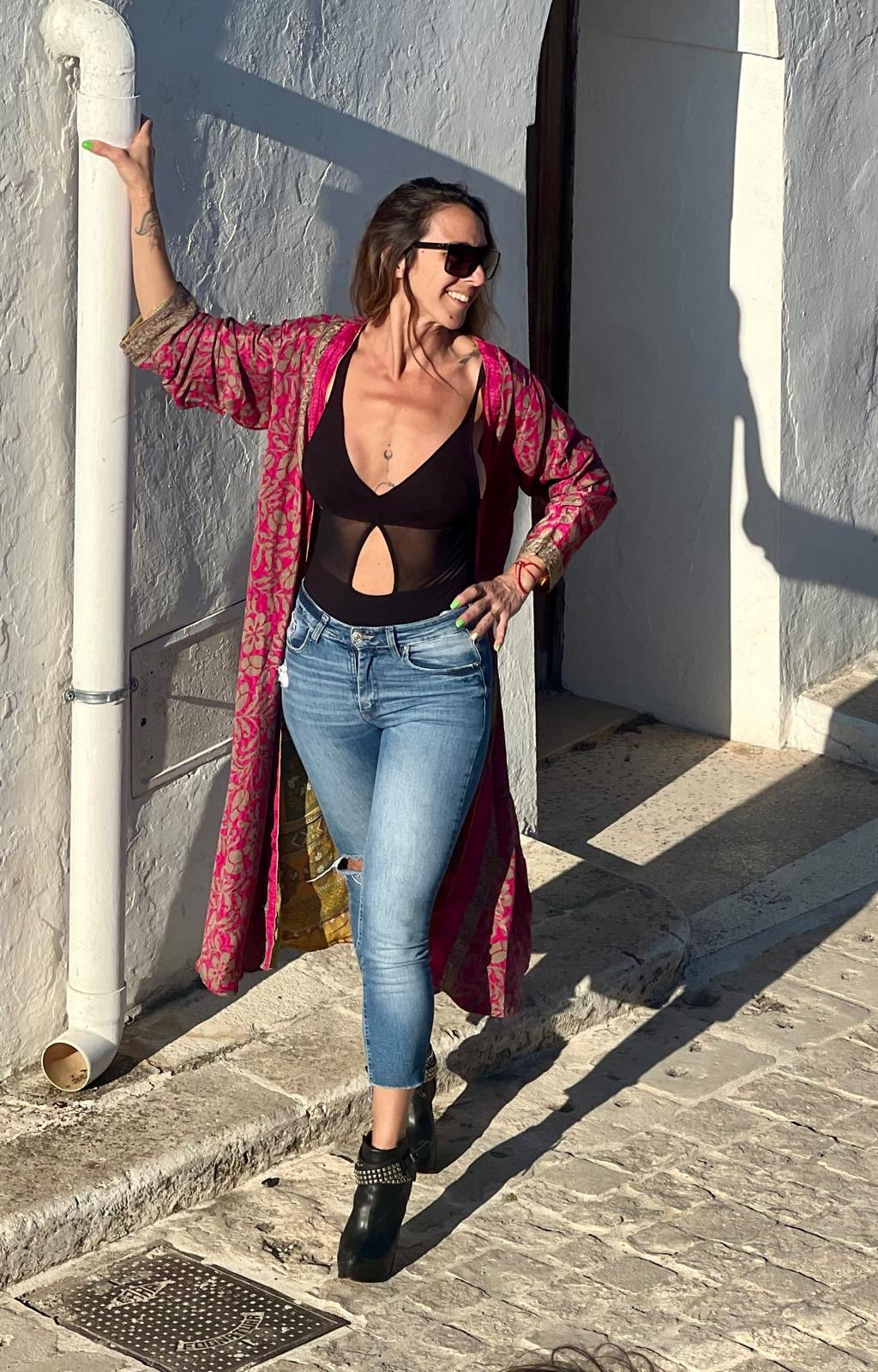 Kimono reversible de seda reciclada, unisex