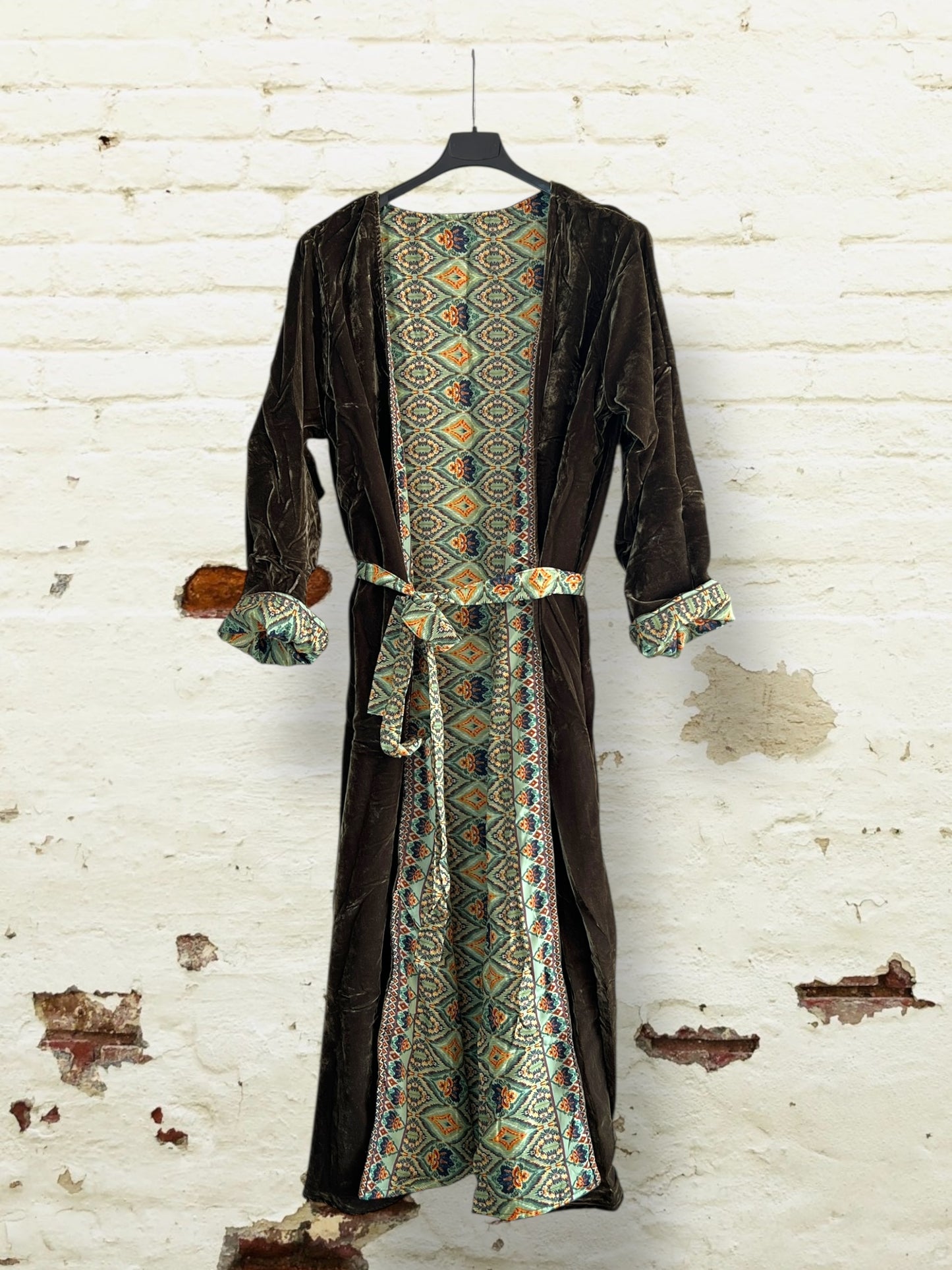 Kimono reversible terciopelo( velvet) Kaki