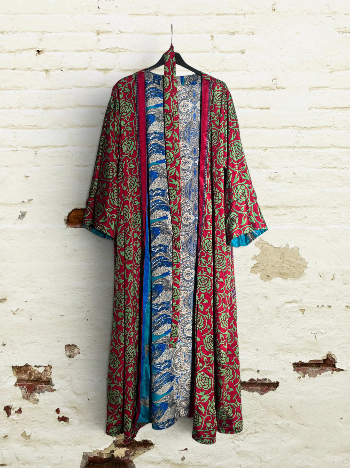 1 Kimono reversible de seda reciclada, XL Agua