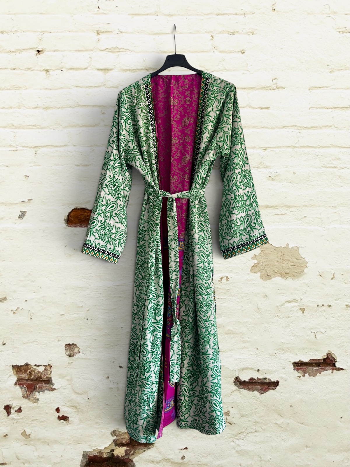 Kimono reversible largo de seda reciclada Miami