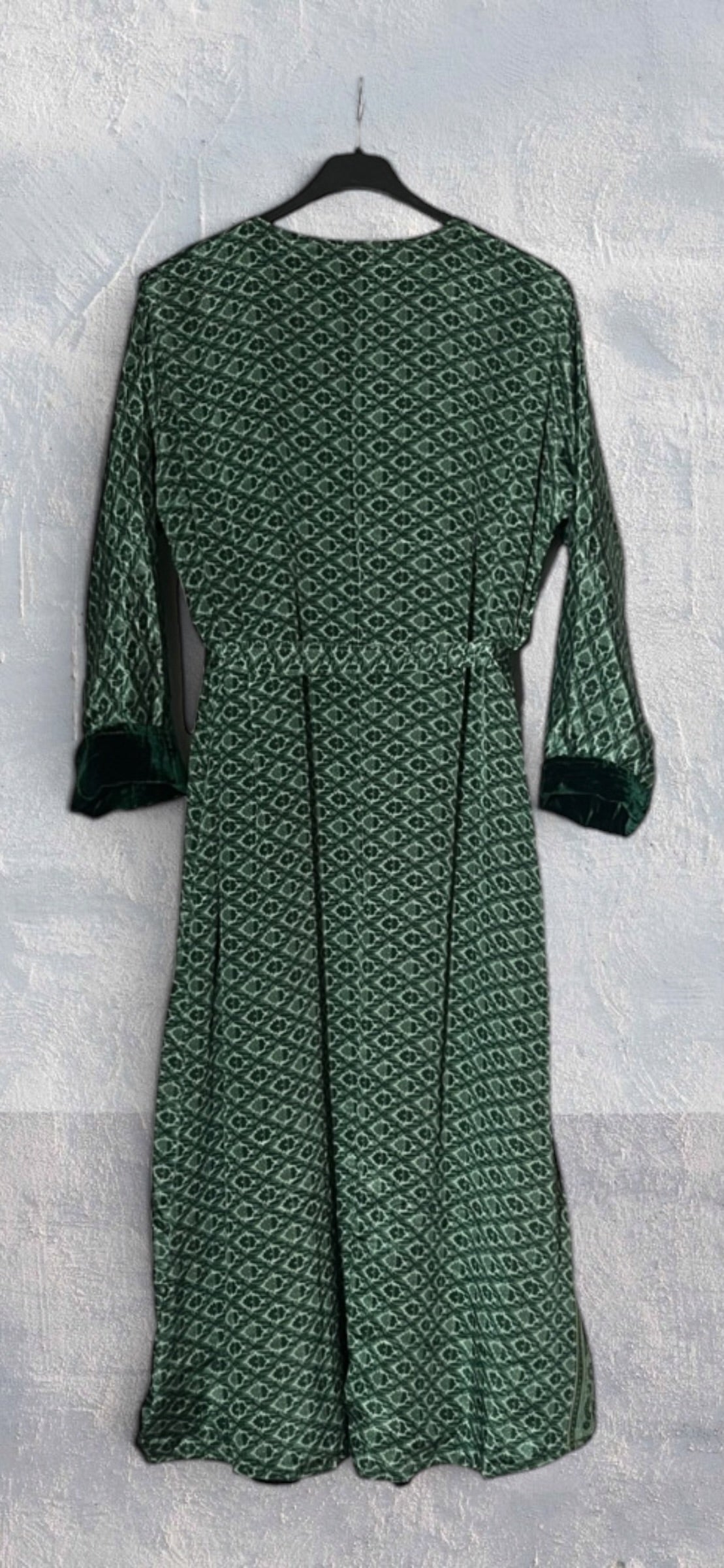 Kimono largo reversible de terciopelo y seda estampada Green Obsession