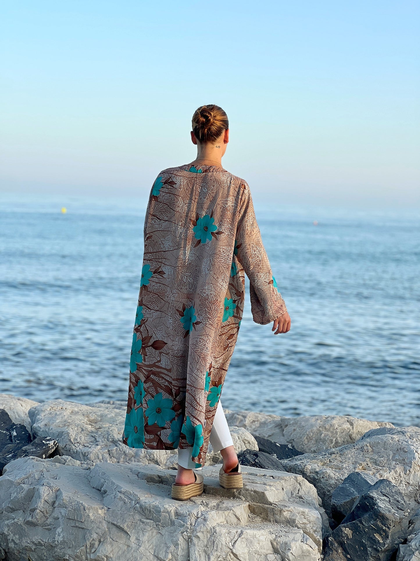1 Kimono reversible de seda reciclada, XL Agua