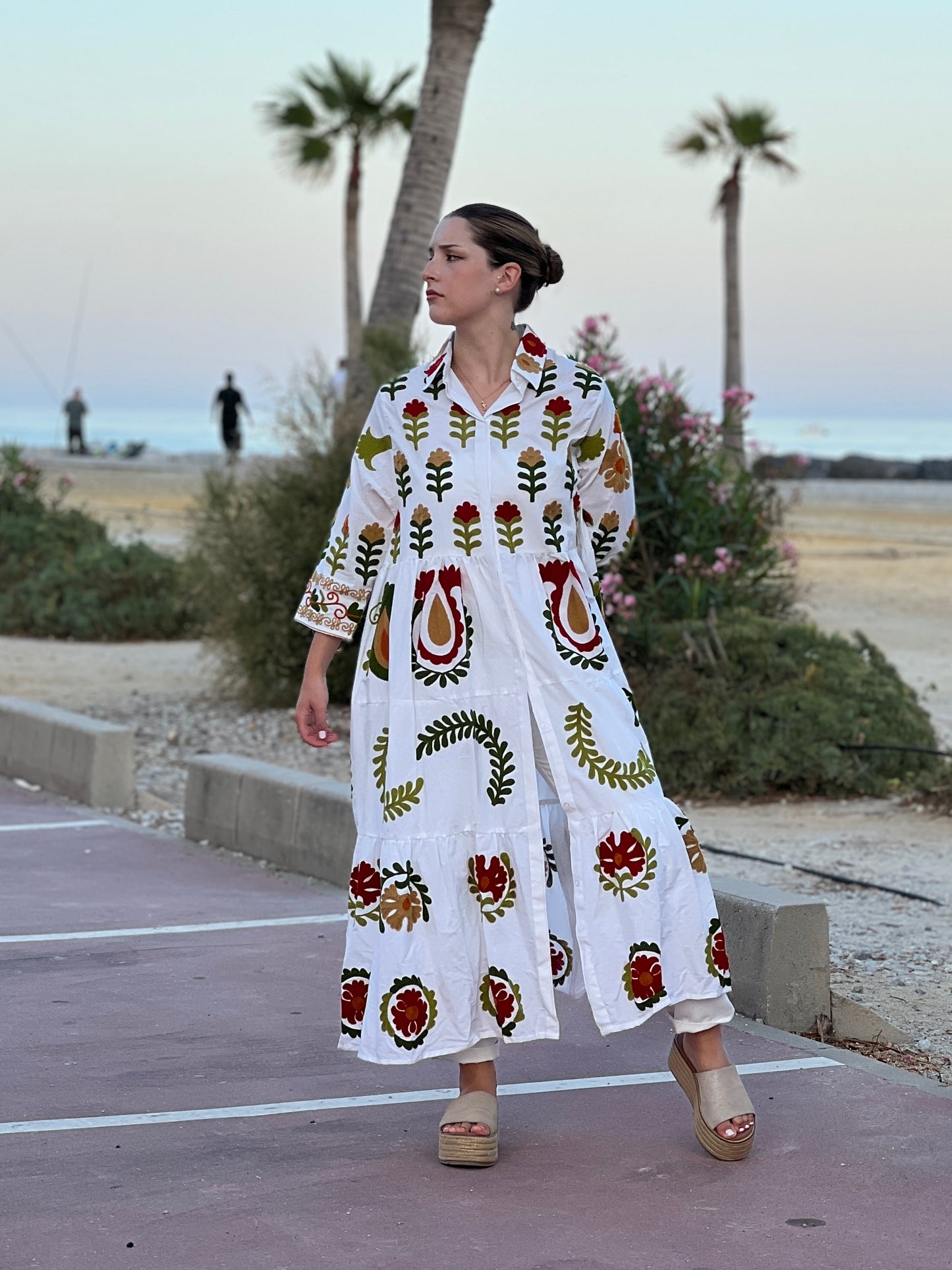 Vestido largo bordado estilo étnico – Talla única (ideal para talla M)