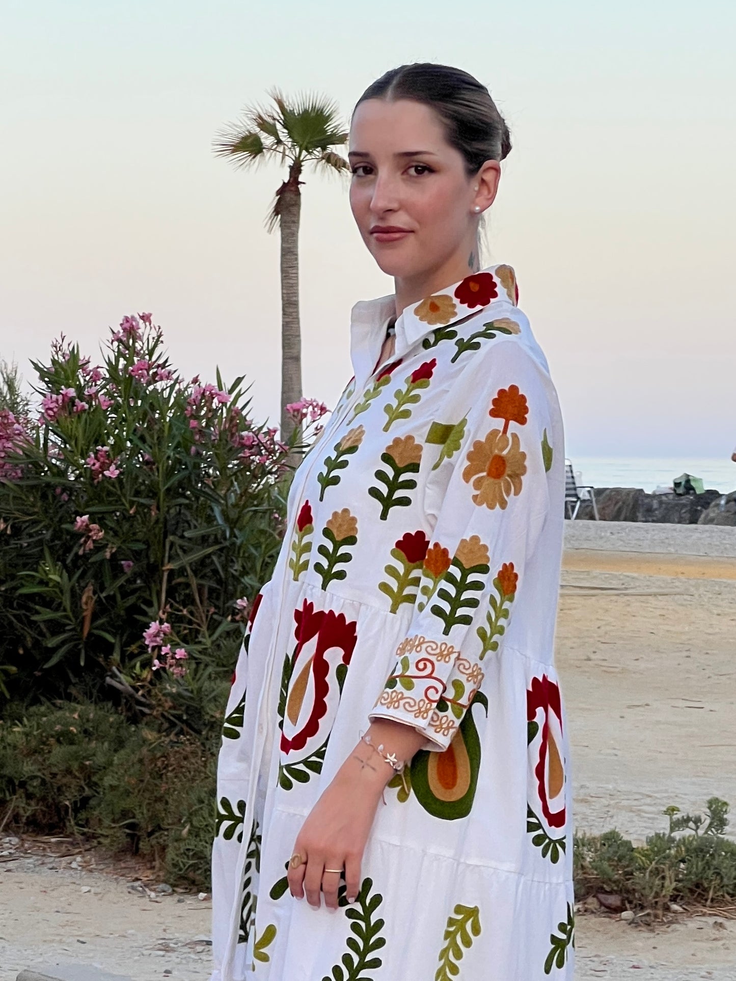 Vestido largo bordado estilo étnico – Talla única (ideal para talla M)