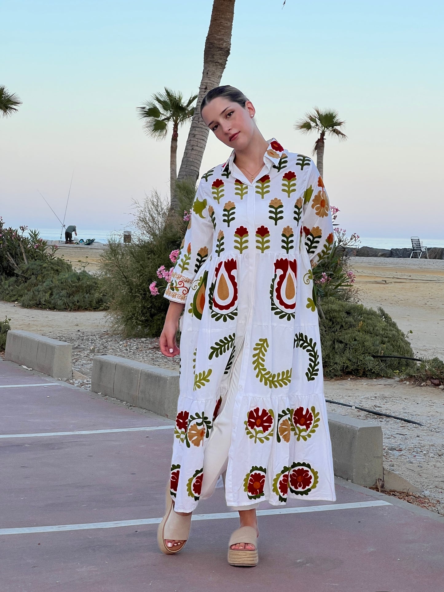 Vestido largo bordado estilo étnico – Talla única (ideal para talla M)