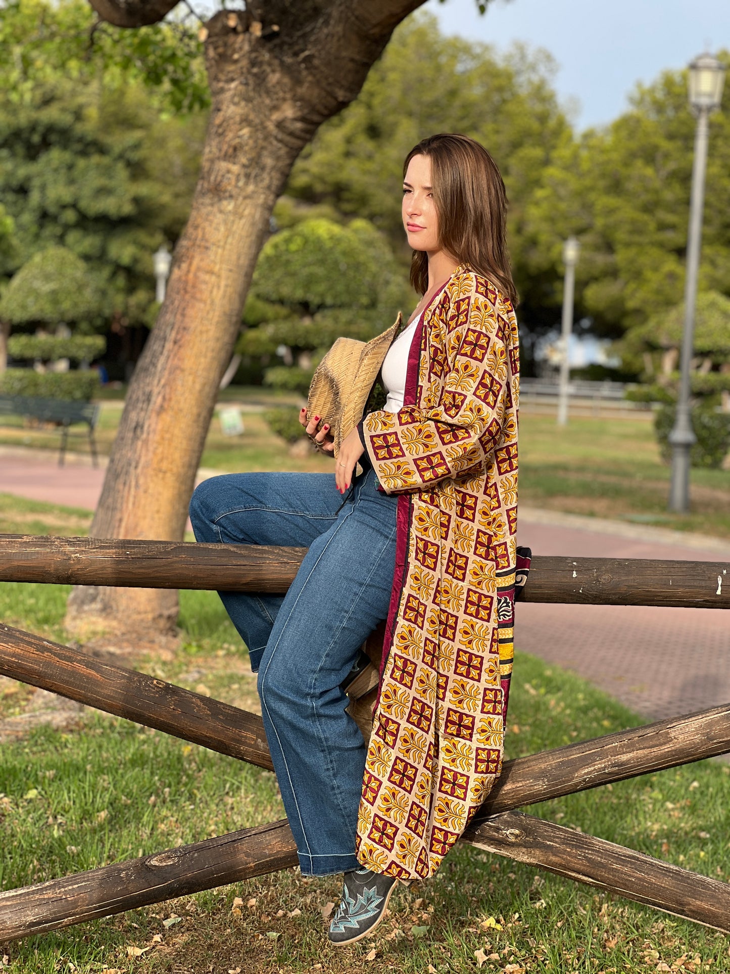 1 Kimono reversible de seda reciclada, XL Cowboy