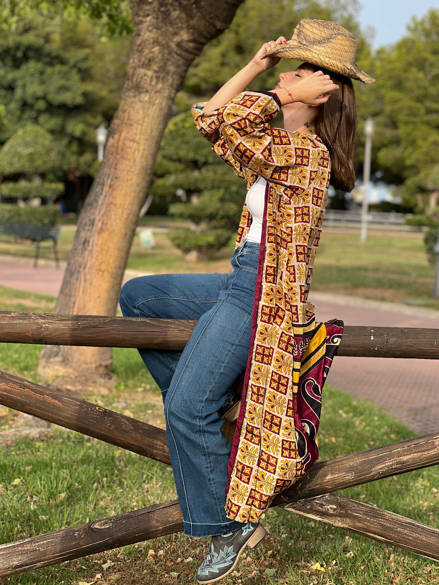 1 Kimono reversible de seda reciclada, XL Cowboy