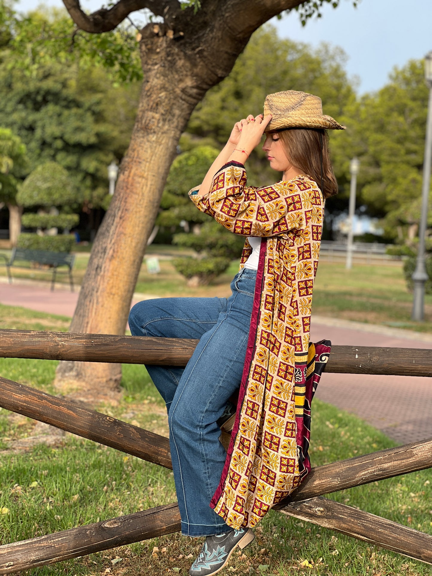 1 Kimono reversible de seda reciclada, XL Cowboy