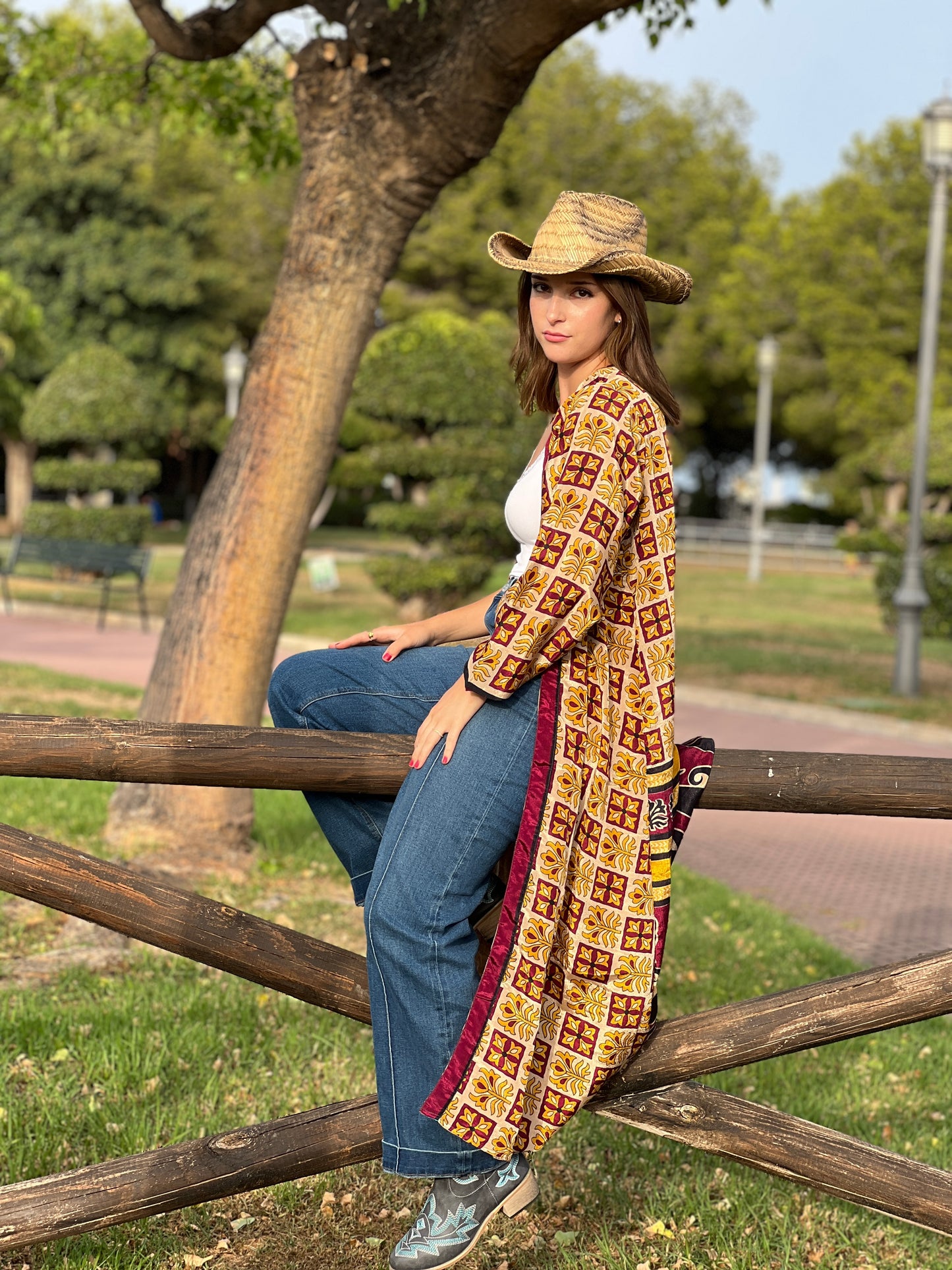 1 Kimono reversible de seda reciclada, XL Cowboy