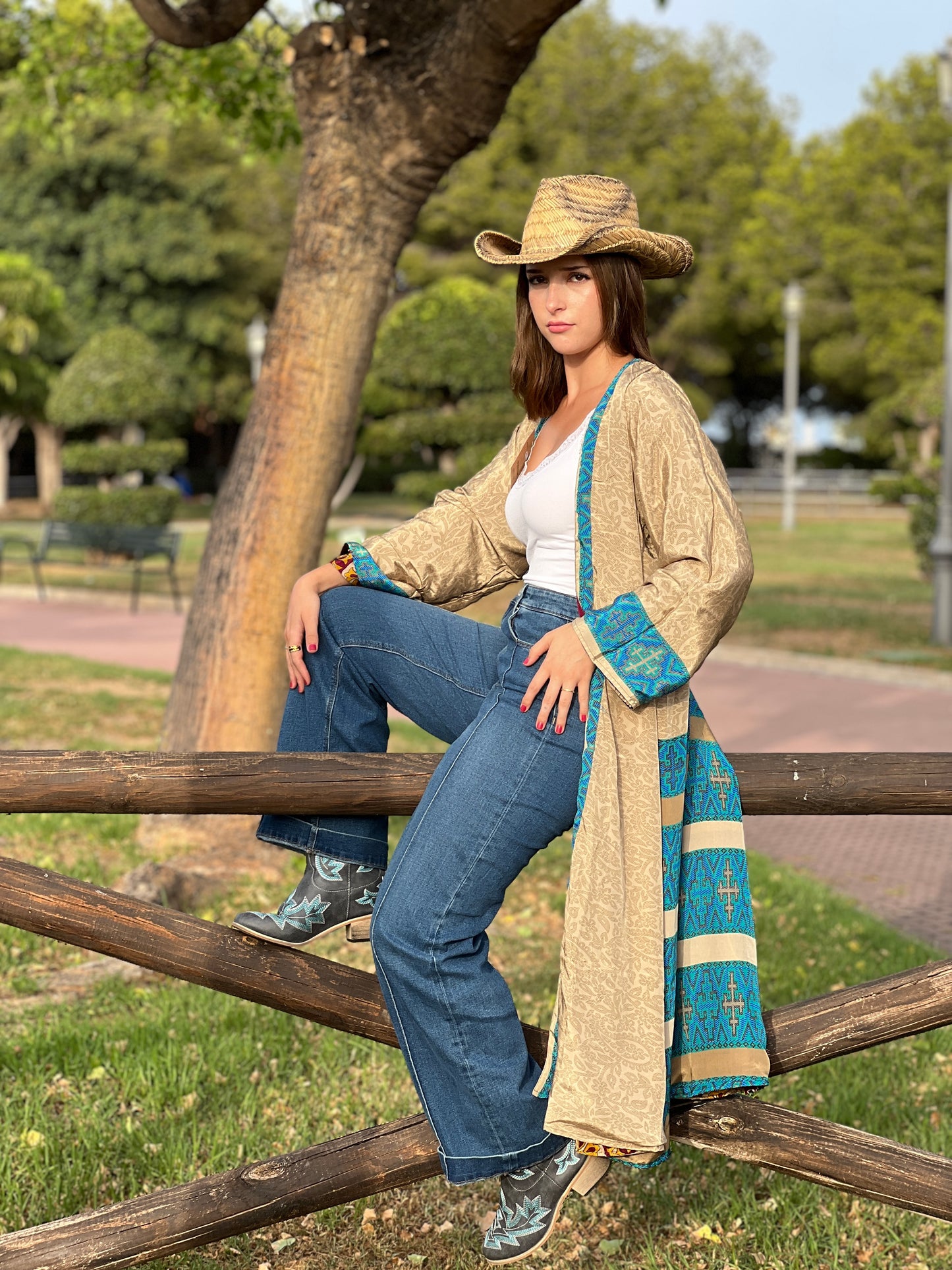 1 Kimono reversible de seda reciclada, XL Cowboy