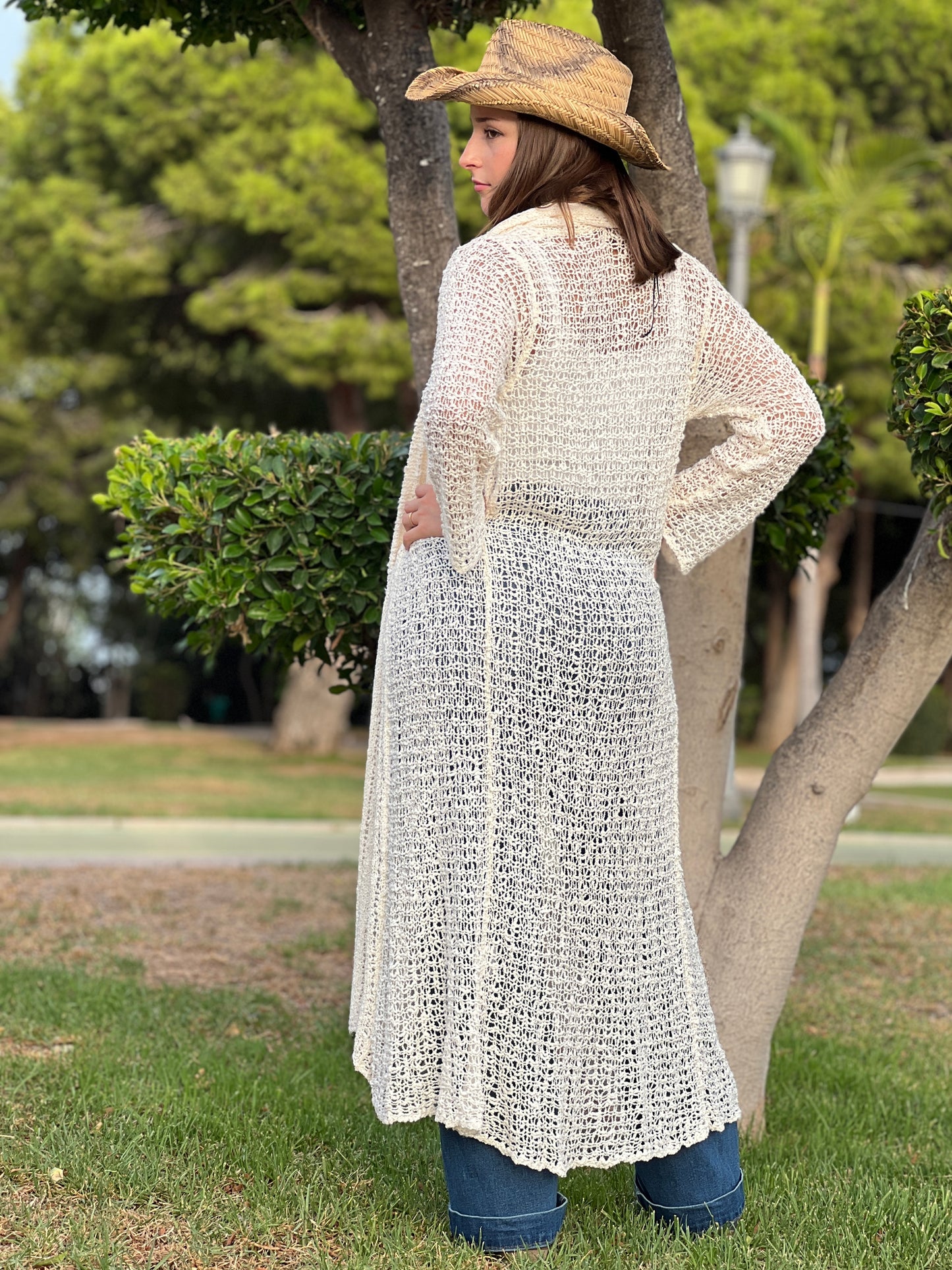 Kimono tejida, Rebeca Tejida Estilo Boho - Modelo  Largo