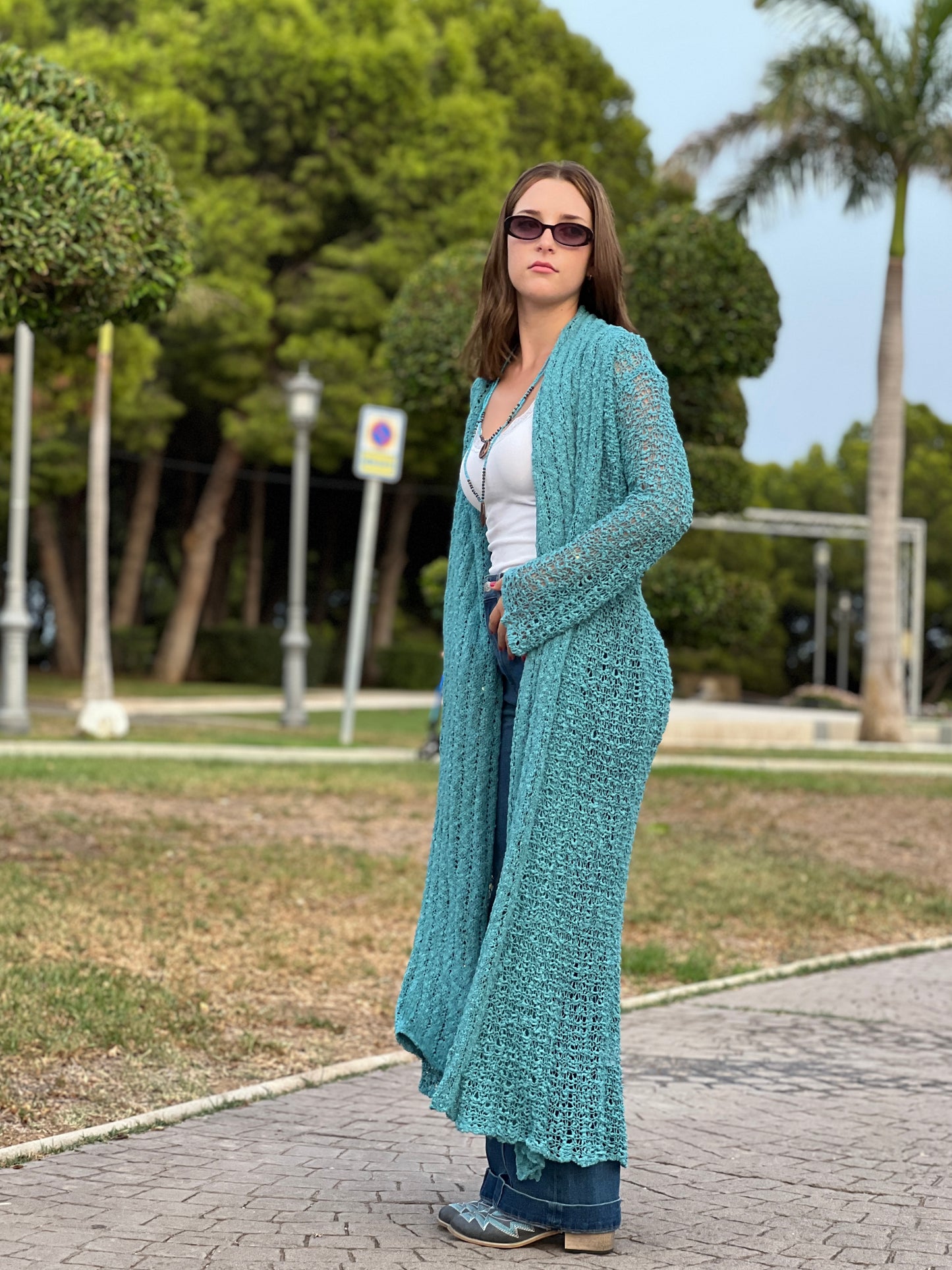 Kimono tejida, Rebeca Tejida Estilo Boho - Modelo  Largo