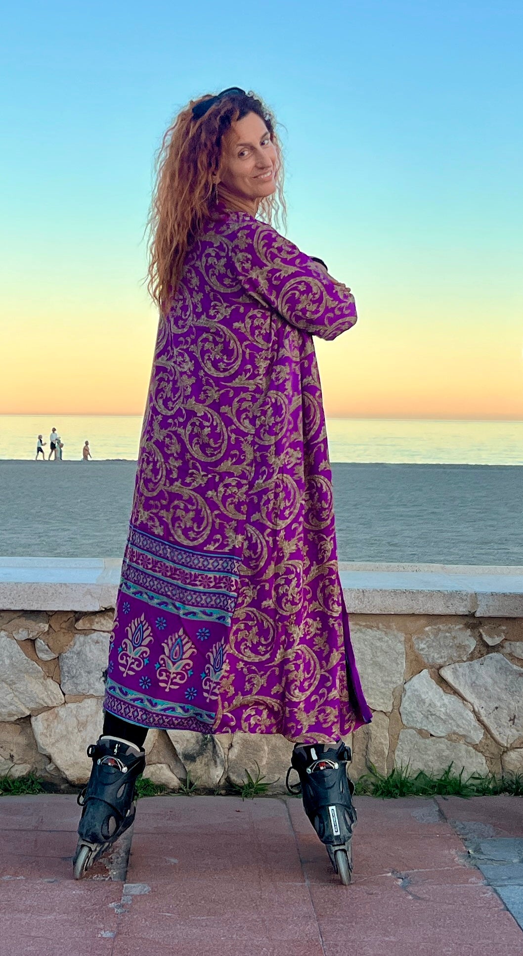 Kimono reversible largo de seda reciclada Cristina