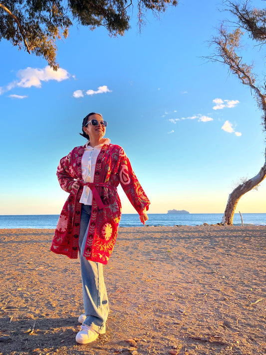1 Kimono abrigo de algodón bordado