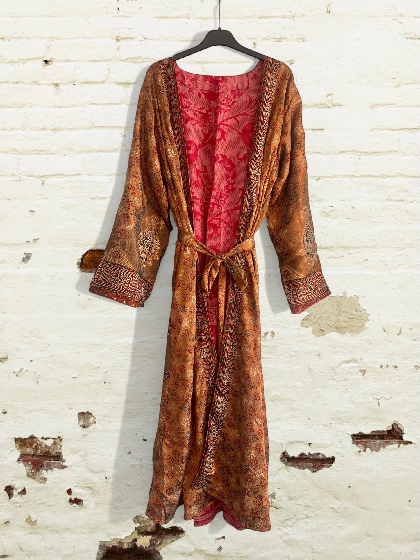 Kimono reversible largo de seda reciclada Cristina