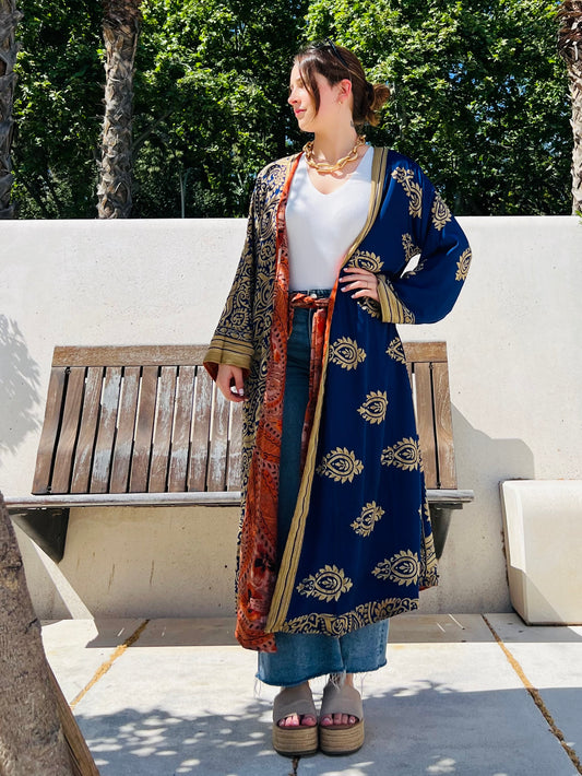Kimono reversible de seda reciclada, XL unisex Dubai