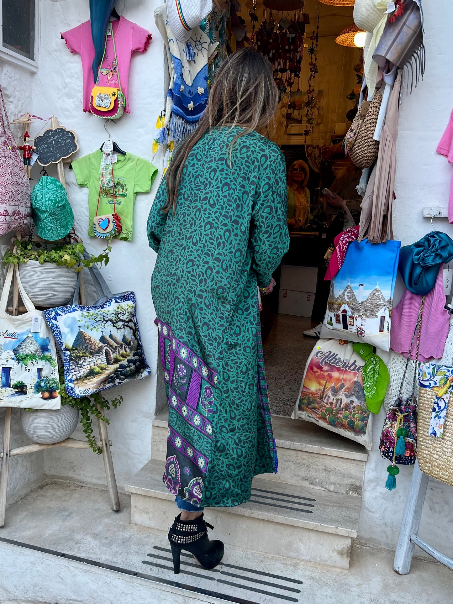 Kimono reversible largo de seda reciclada Italia