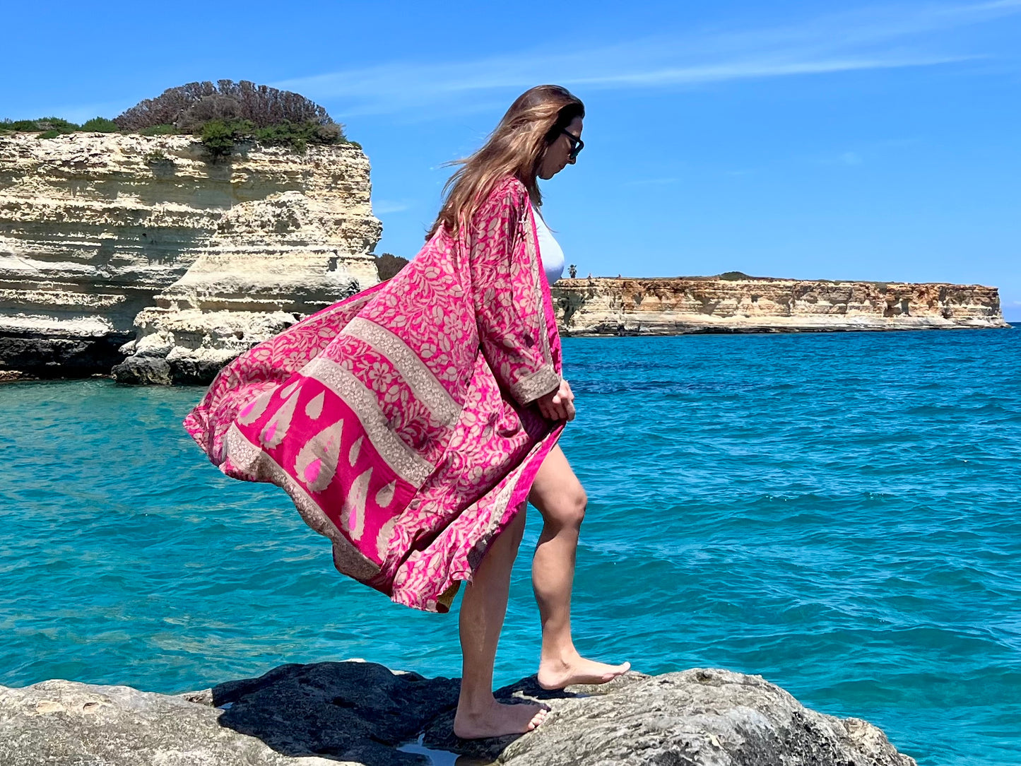 Kimono reversible de seda reciclada, unisex