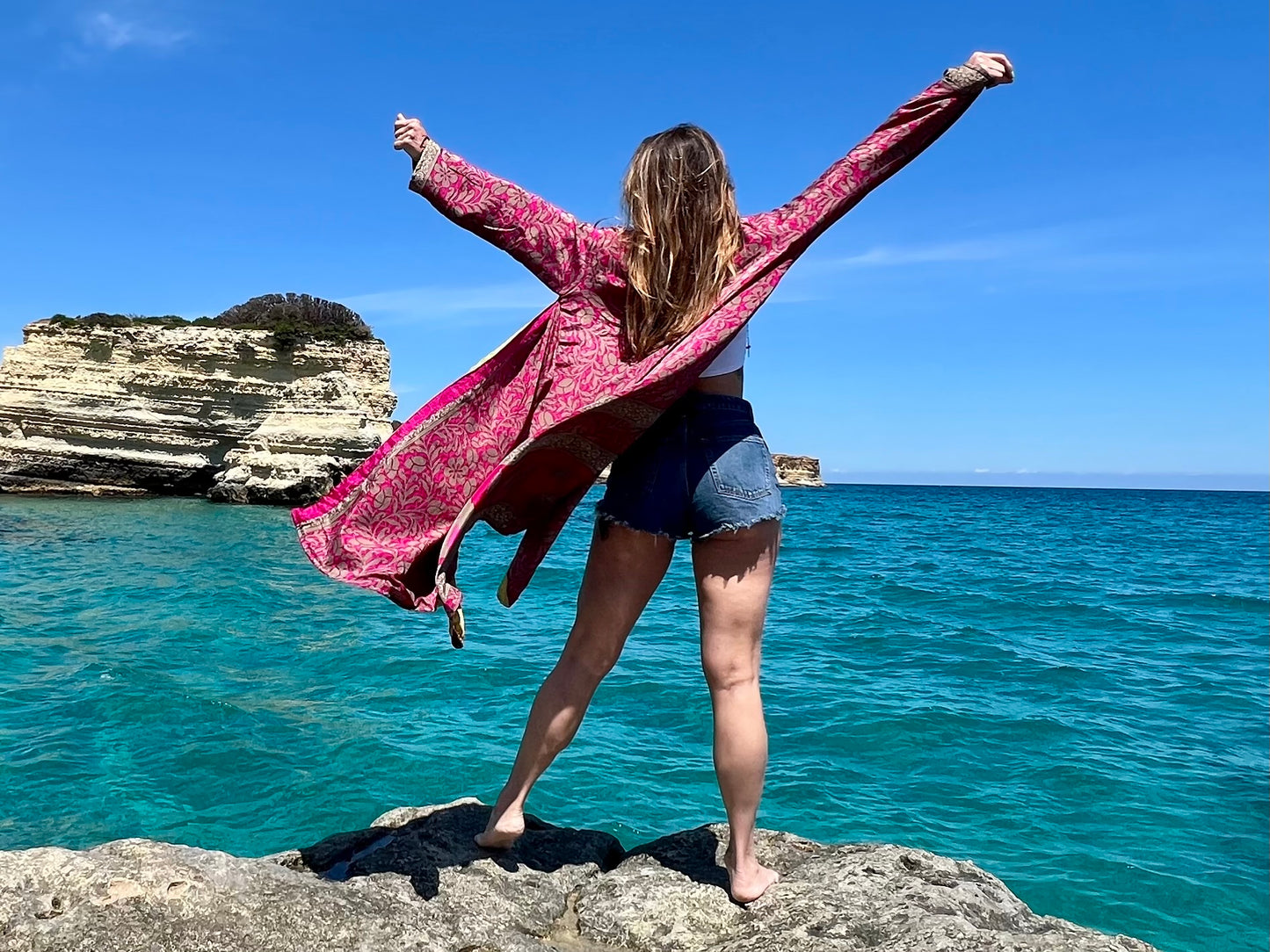 Kimono reversible de seda reciclada, unisex