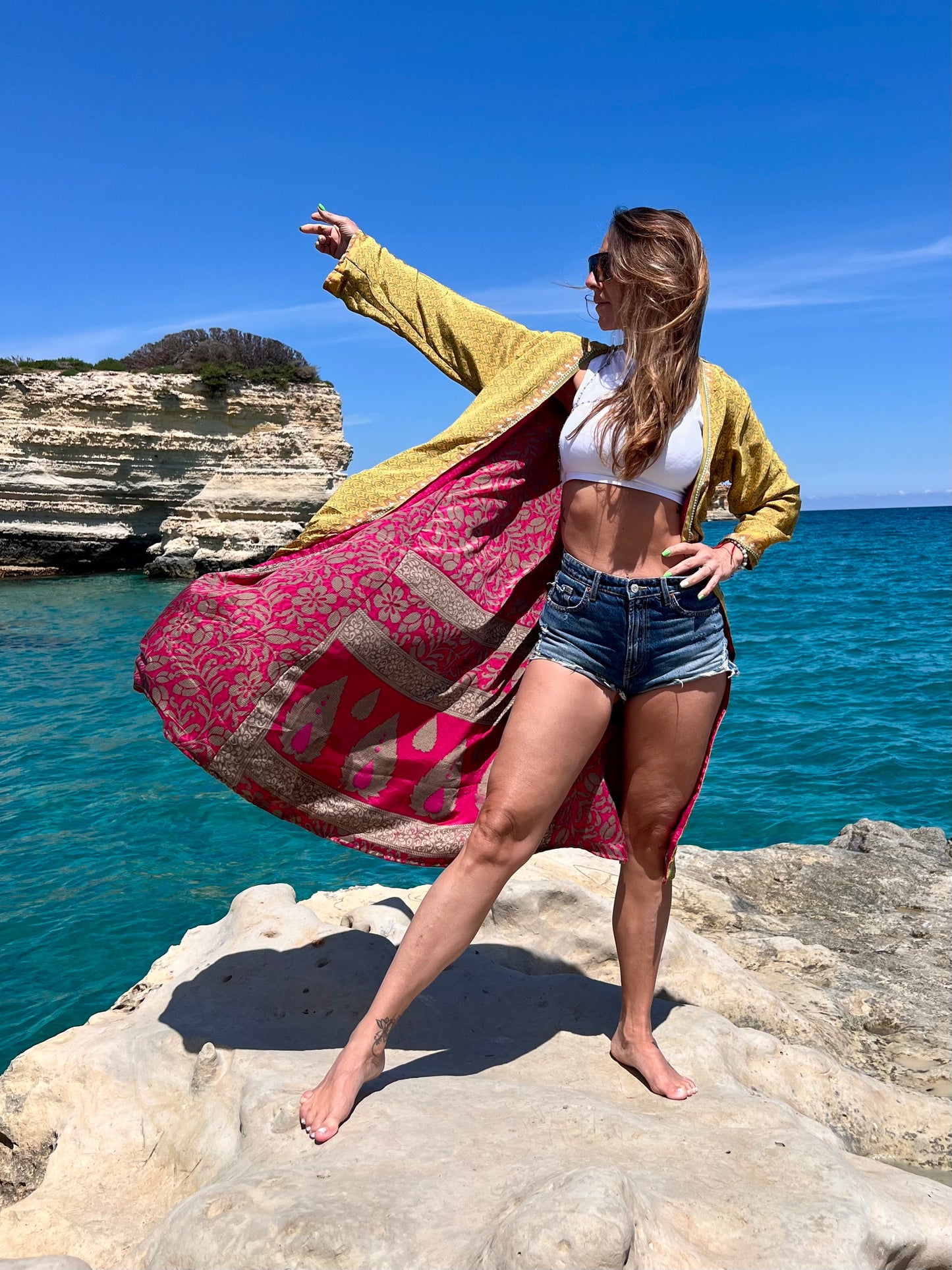 Kimono reversible de seda reciclada, unisex