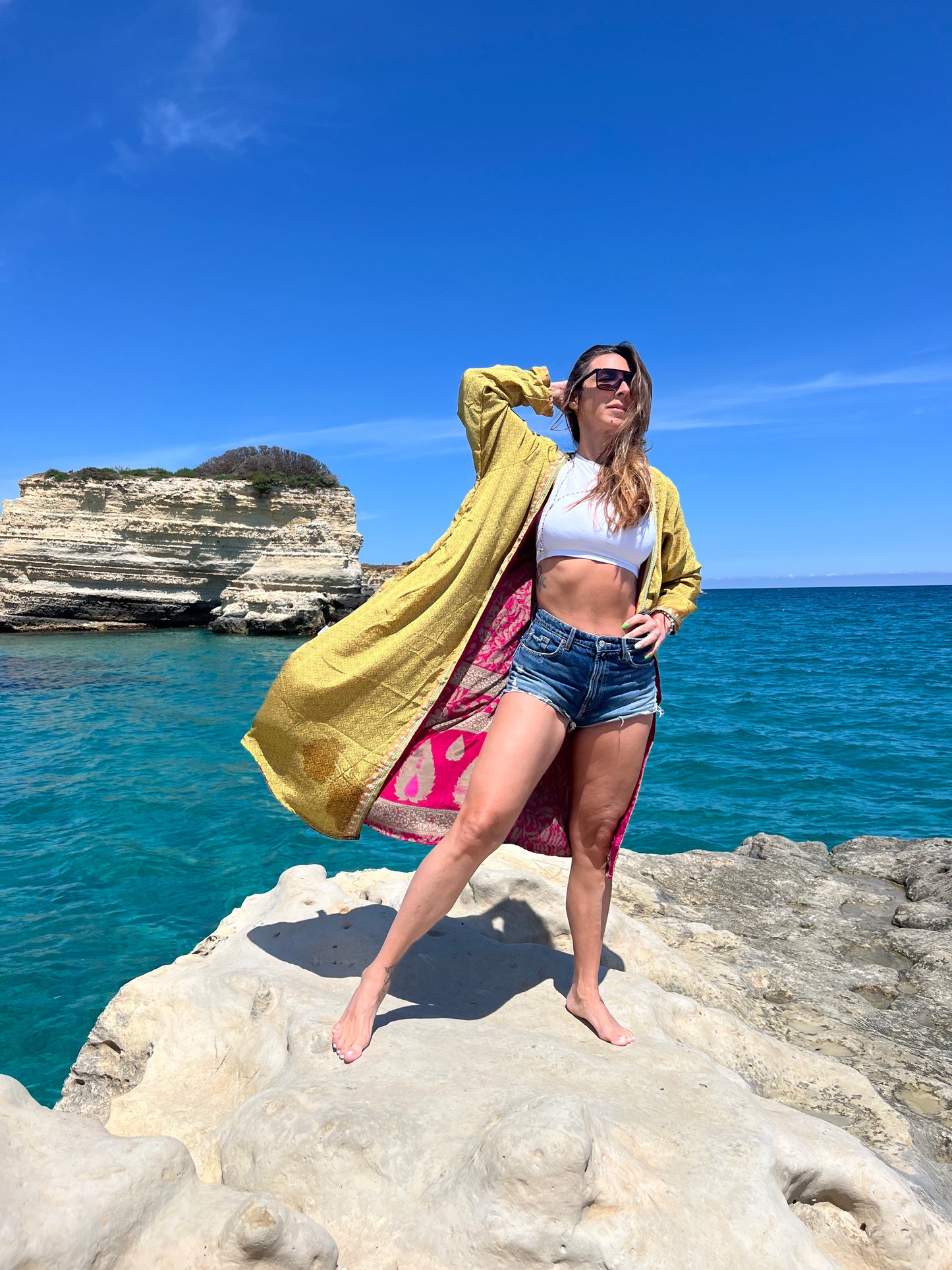 Kimono reversible de seda reciclada, unisex