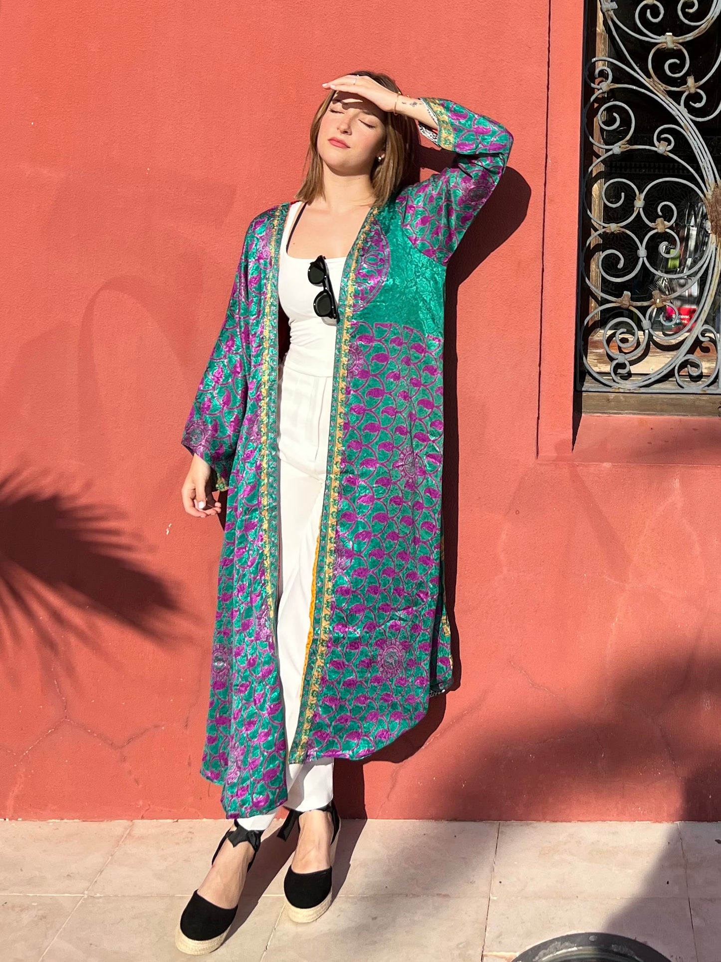 Kimono de seda reciclada Reversible Bilbil