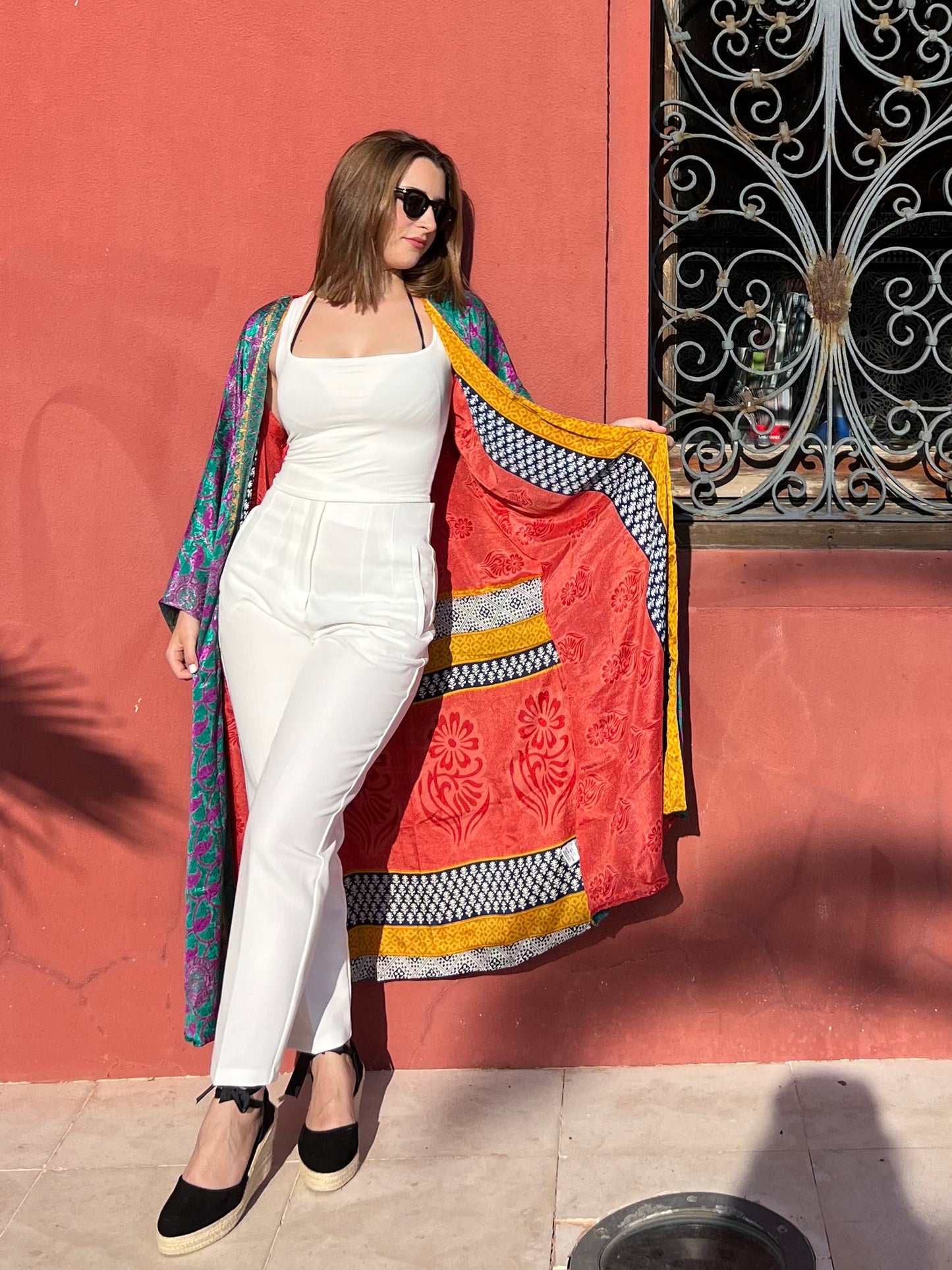 Kimono de seda reciclada Reversible Bilbil