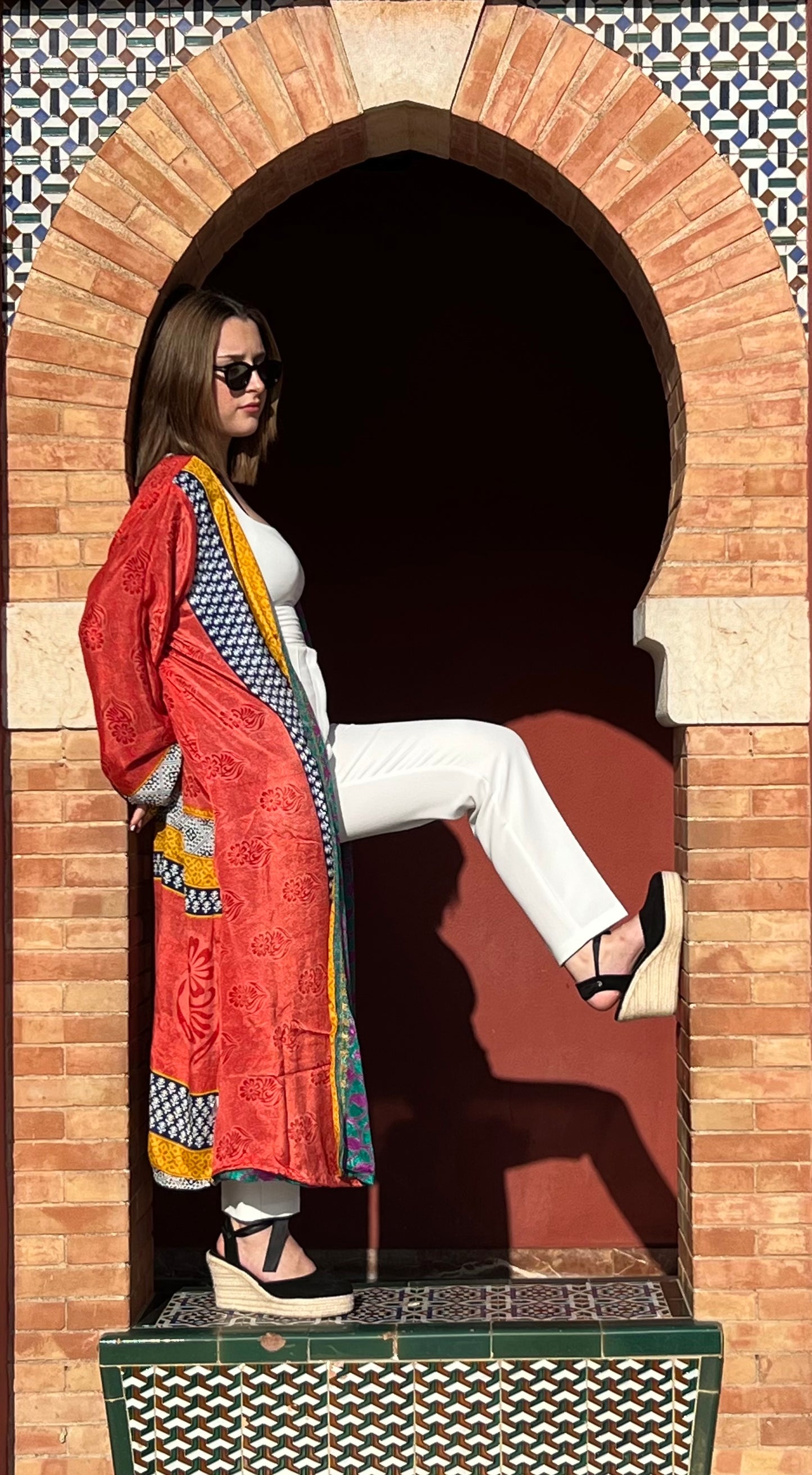Kimono de seda reciclada Reversible Bilbil