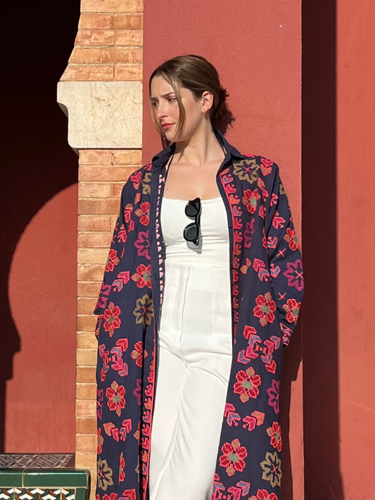 Kimono Nómada, abrigo de algodón bordado de la India