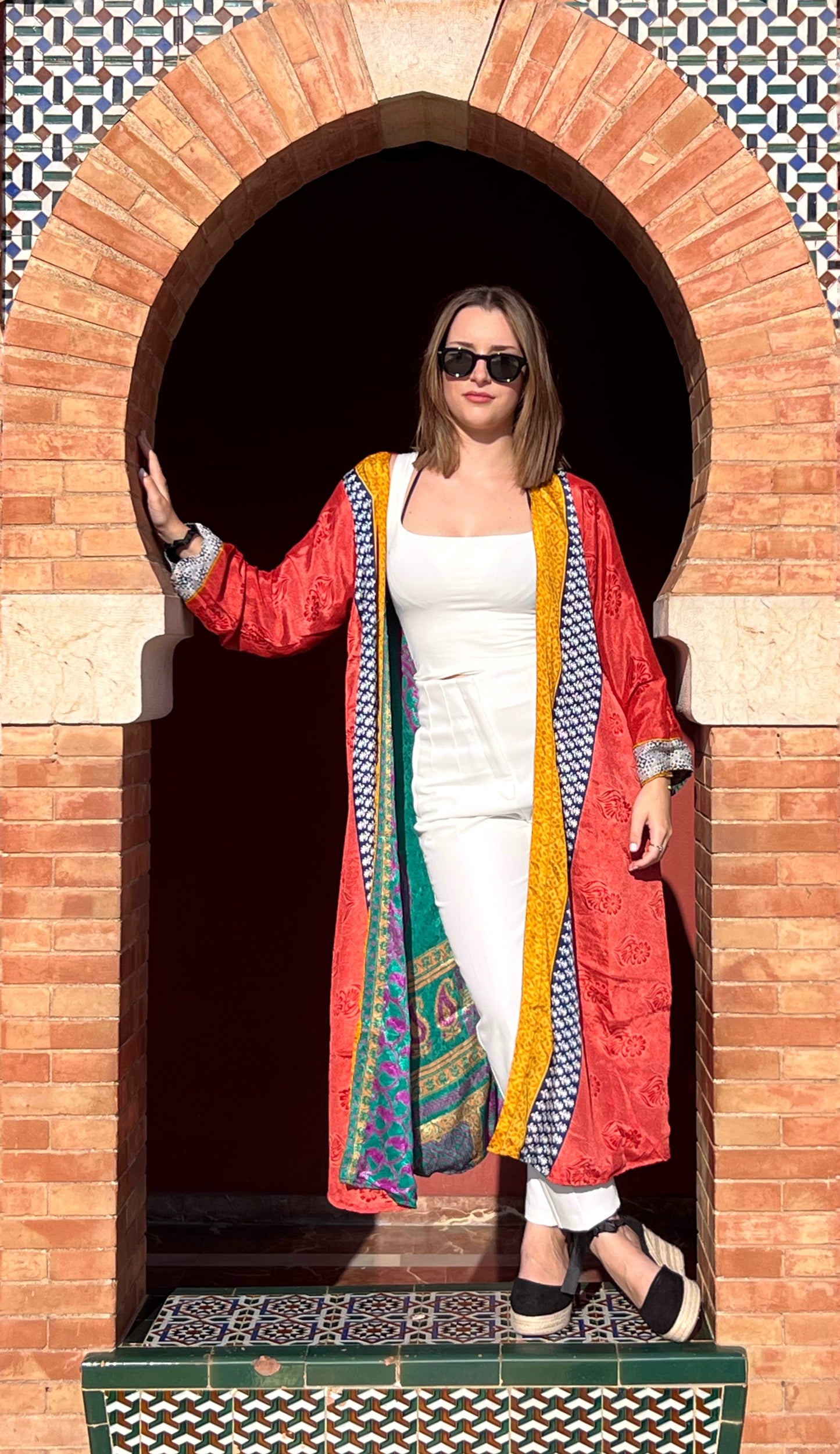 Kimono de seda reciclada Reversible Bilbil