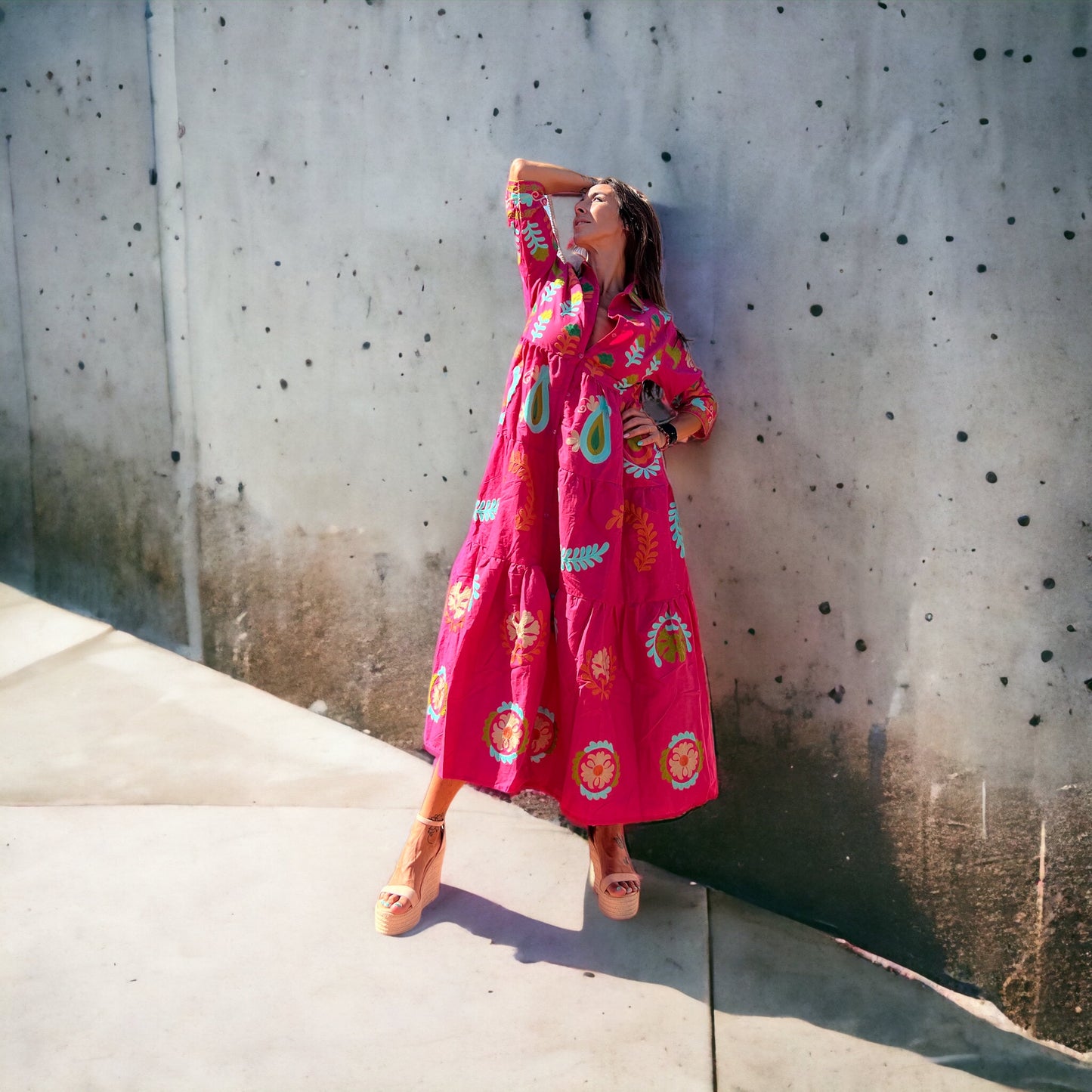 Vestido largo bordado estilo étnico – Talla única (ideal para talla M)