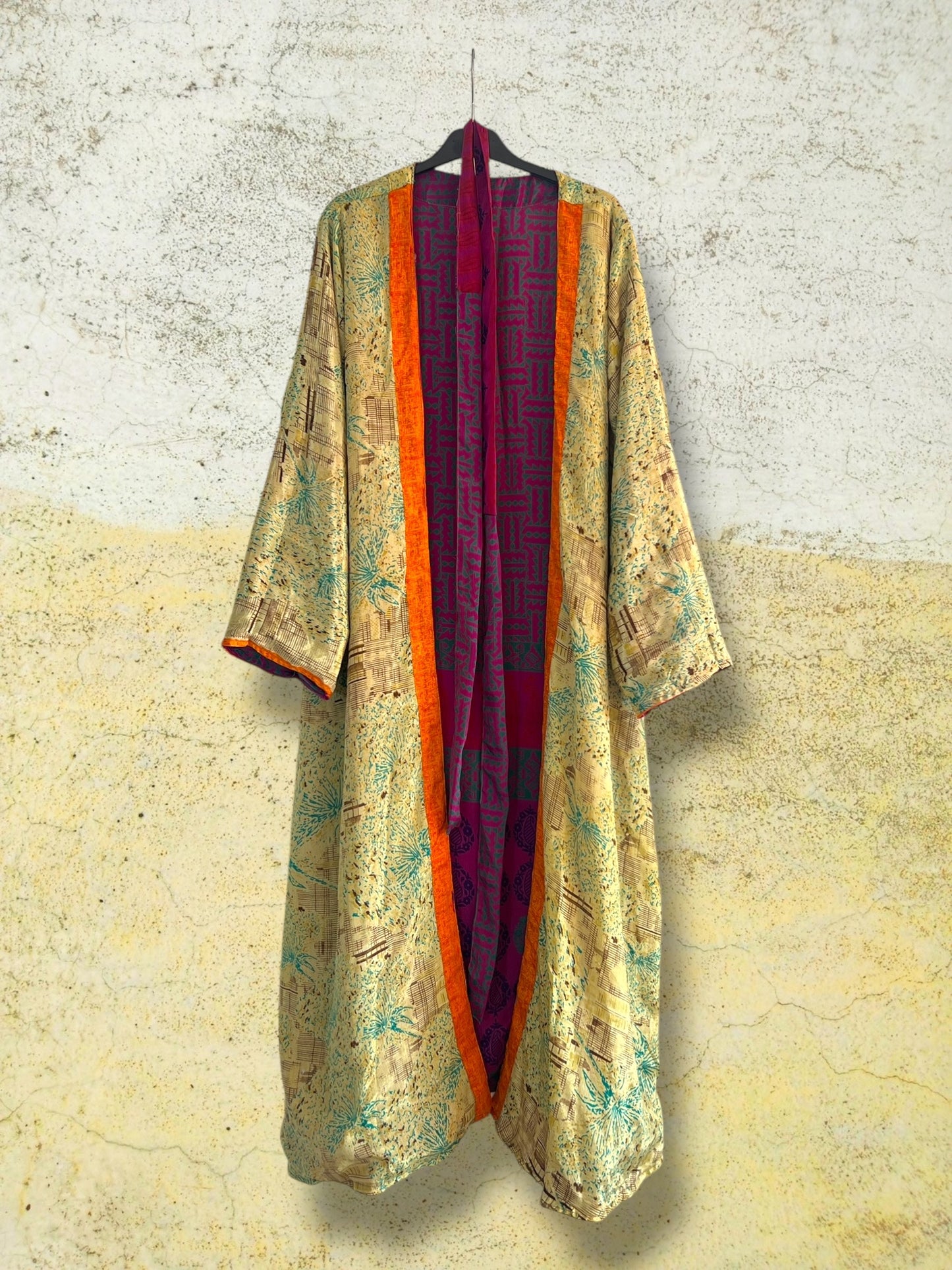 Kimono reversible largo de seda reciclada Boheme