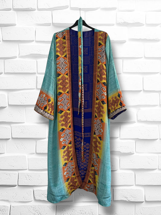 Kimono reversible de seda reciclada Aqua Marina
