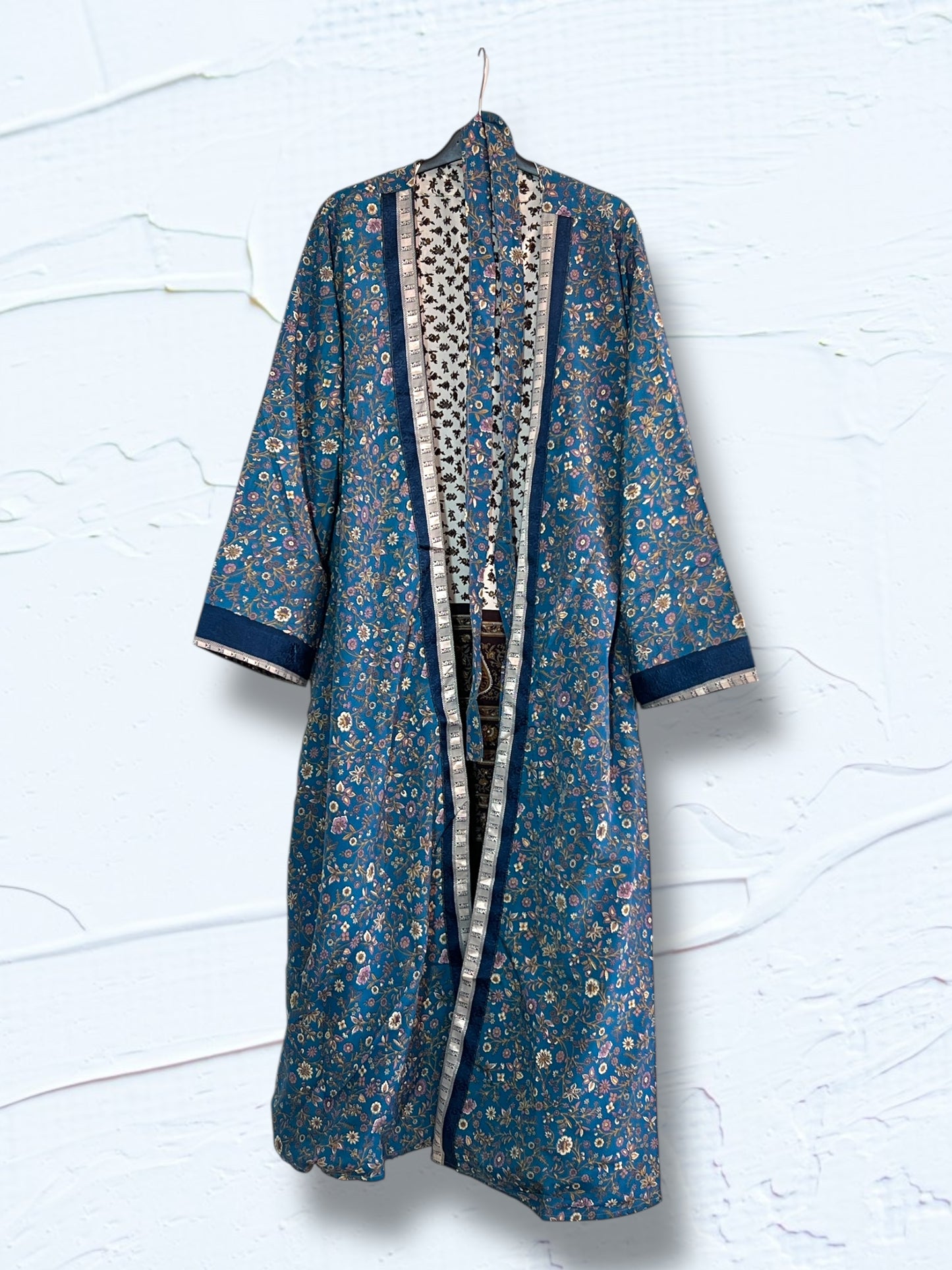 Kimono reversible largo de seda reciclada Liberty