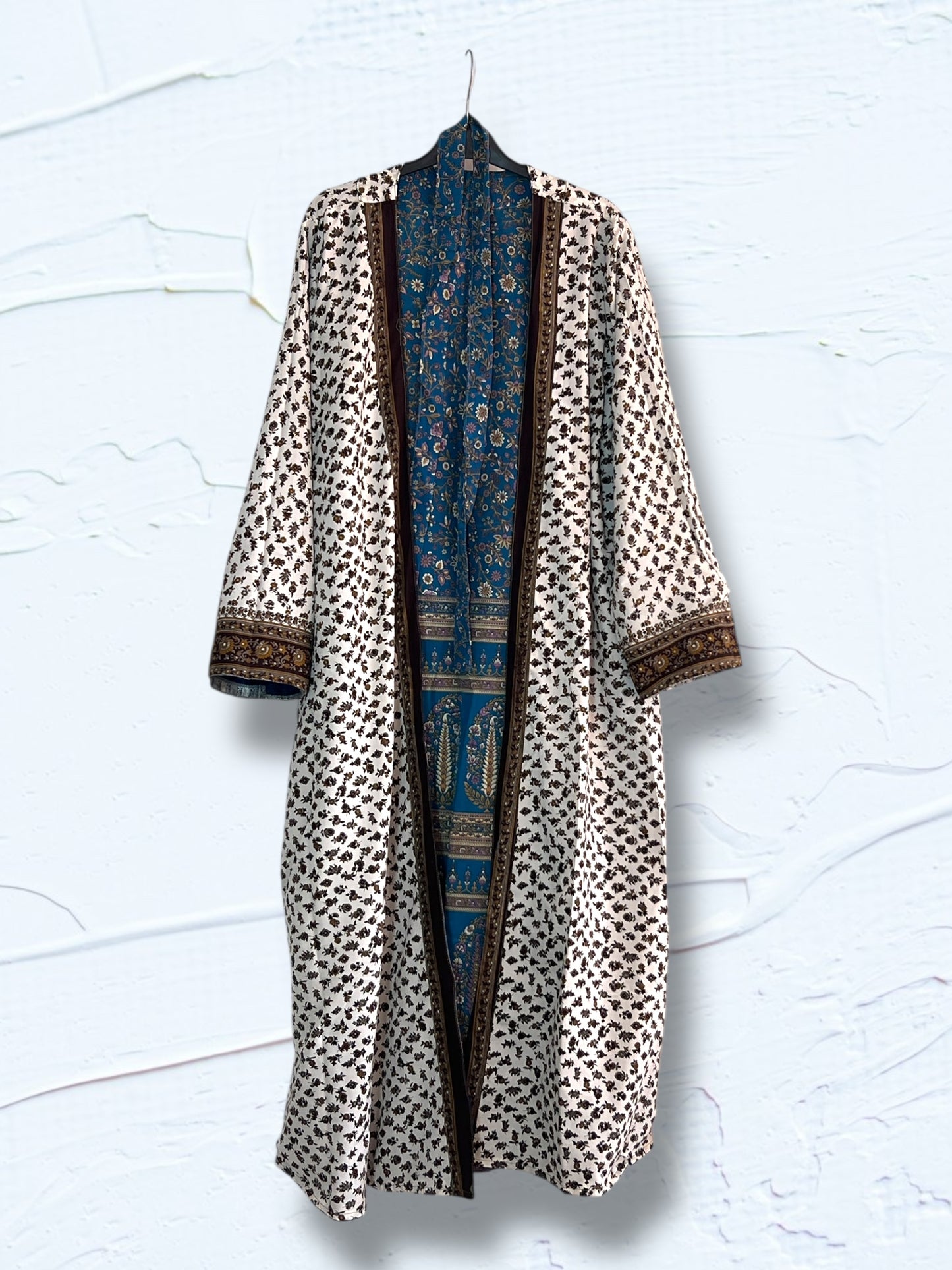 Kimono reversible largo de seda reciclada Liberty