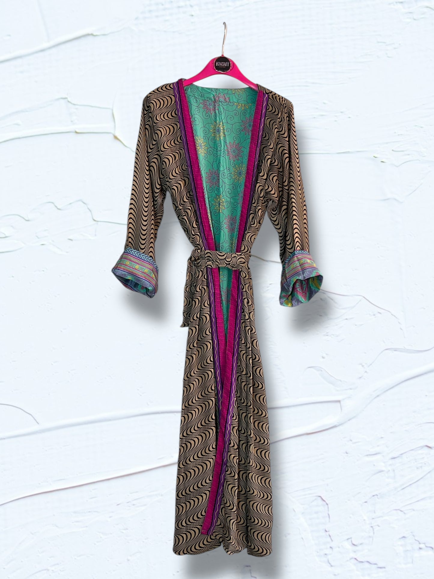 Kimono reversible largo de seda reciclada Panama