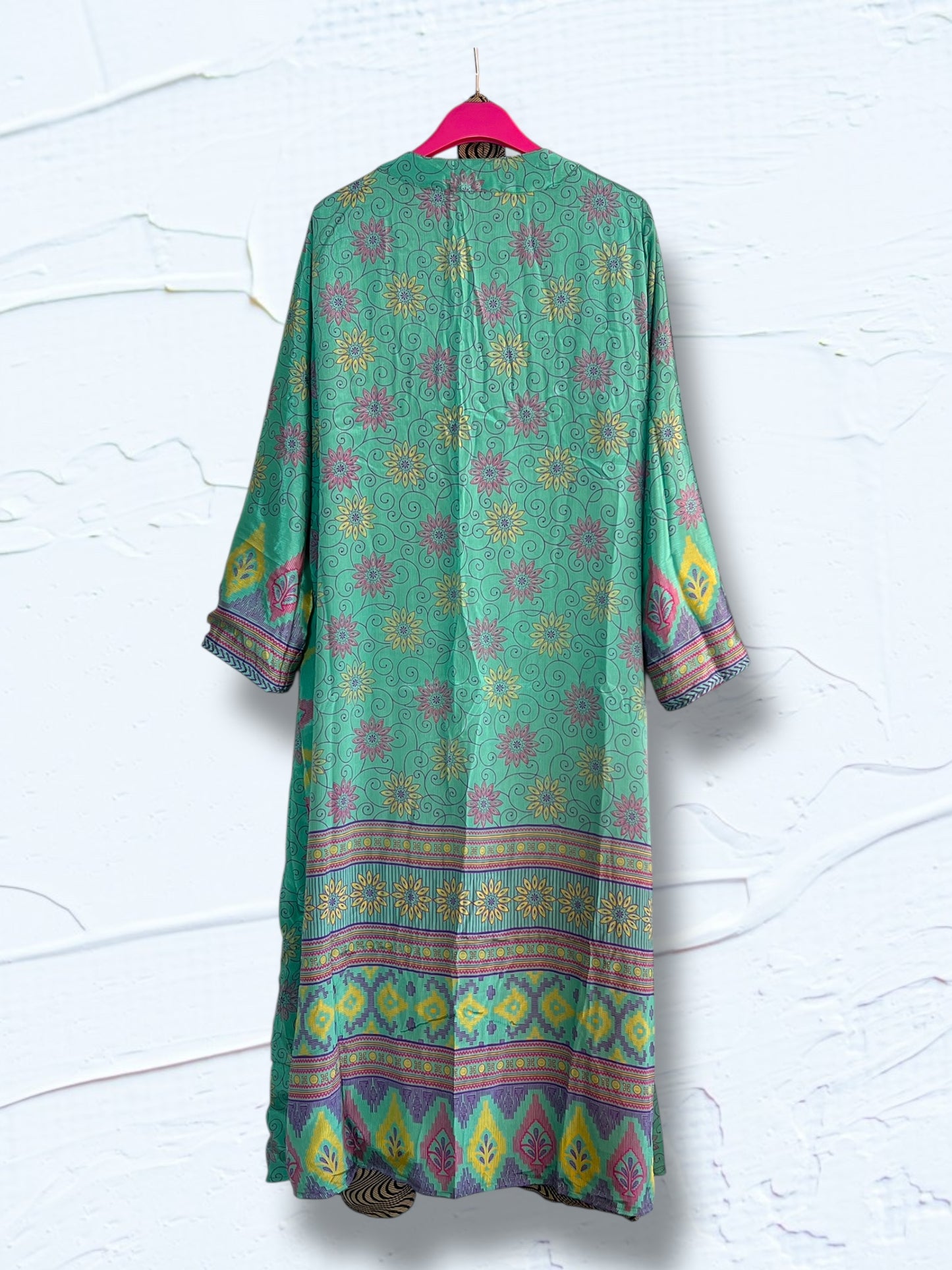 Kimono reversible largo de seda reciclada Panama