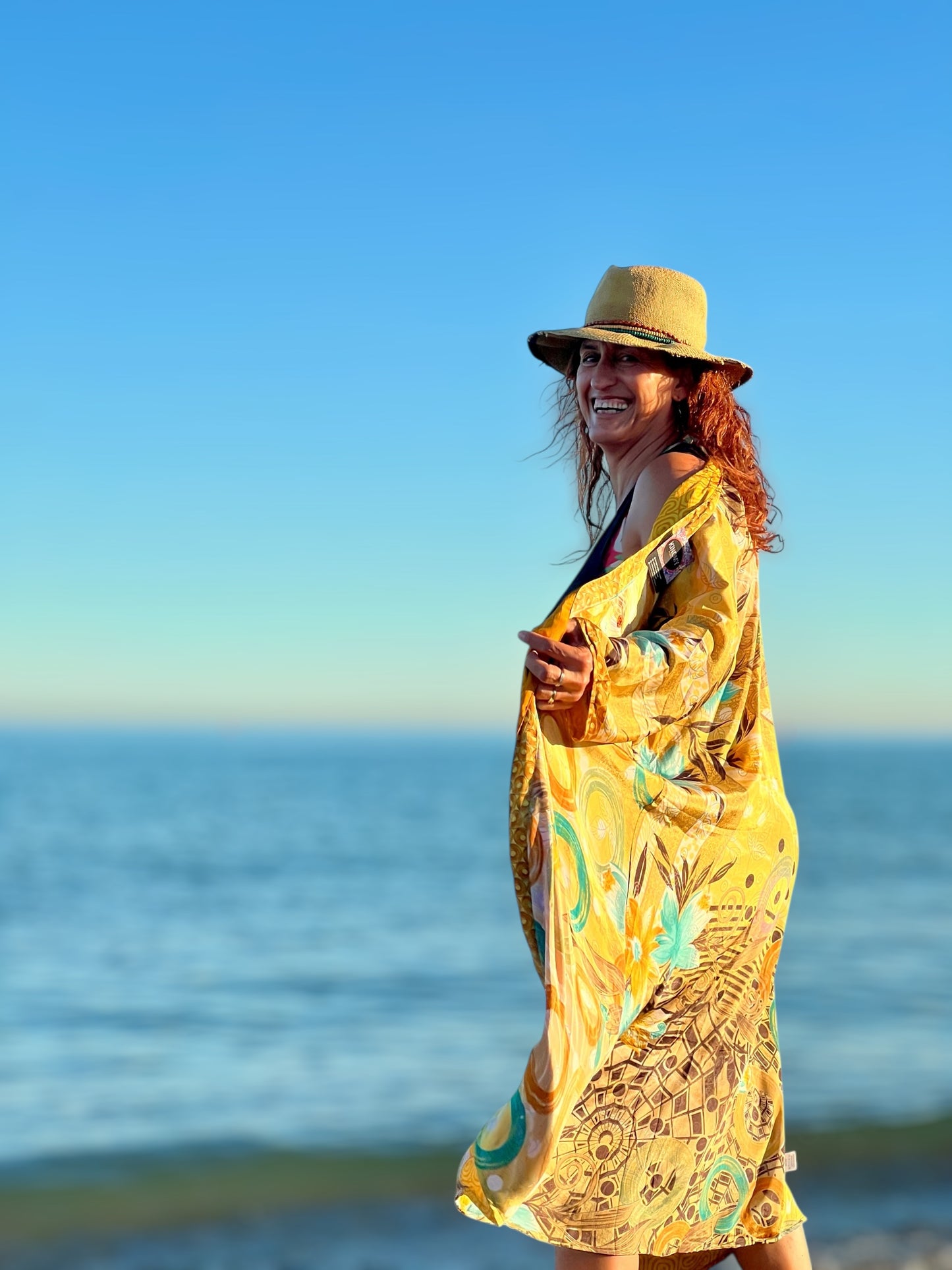 Kimono reversible largo de seda reciclada Mexico city