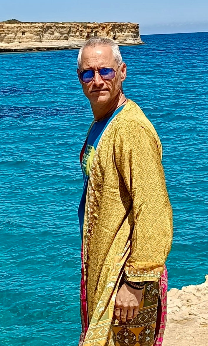 Kimono reversible de seda reciclada, unisex