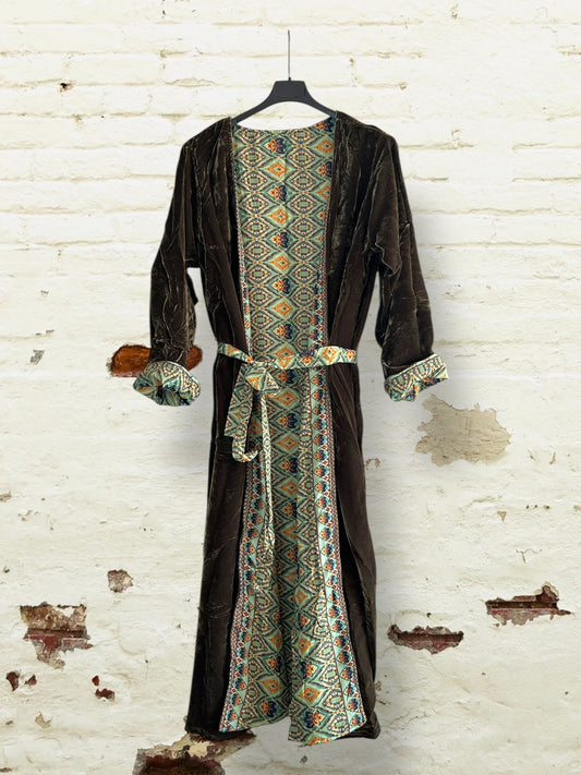 Kimono reversible terciopelo( velvet) Kaki