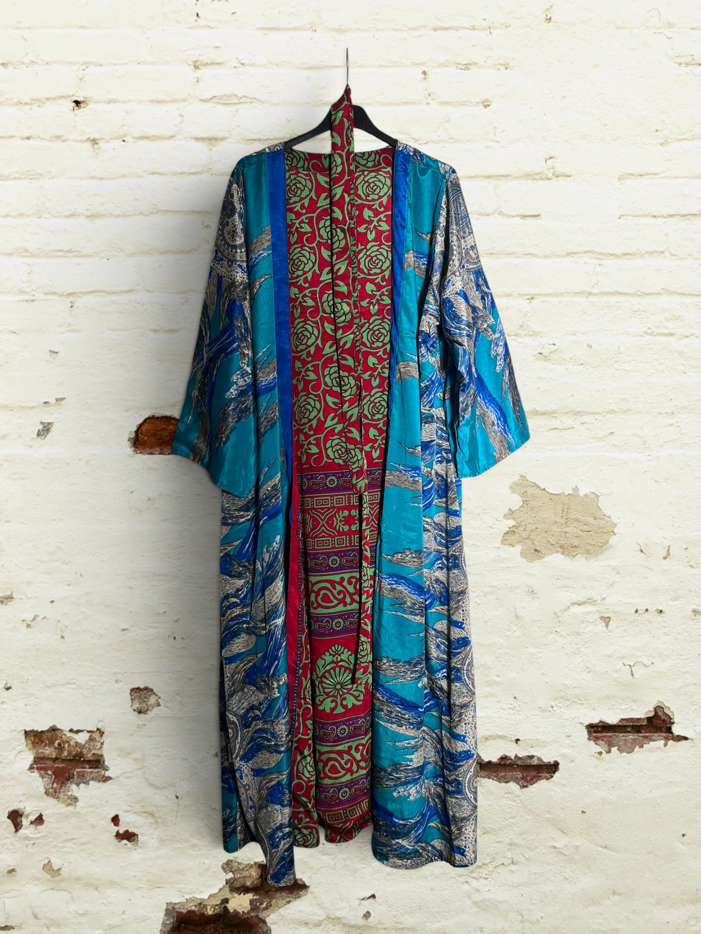 1 Kimono reversible de seda reciclada, XL  Agua