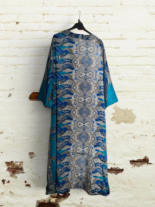 1 Kimono reversible de seda reciclada, XL  Agua