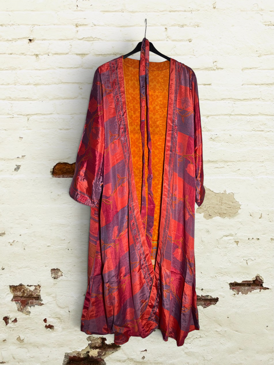 Kimono reversible largo de seda reciclada Mexico city