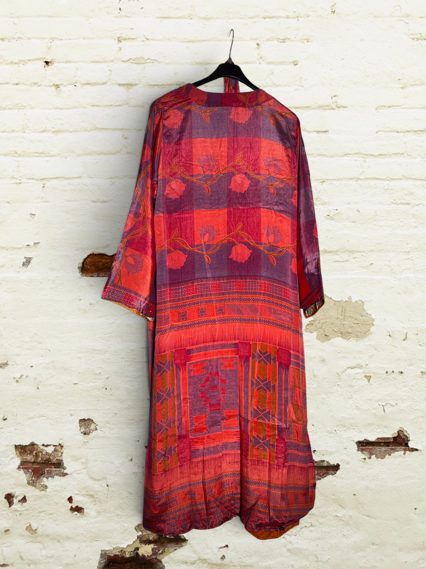 Kimono reversible largo de seda reciclada Mexico city