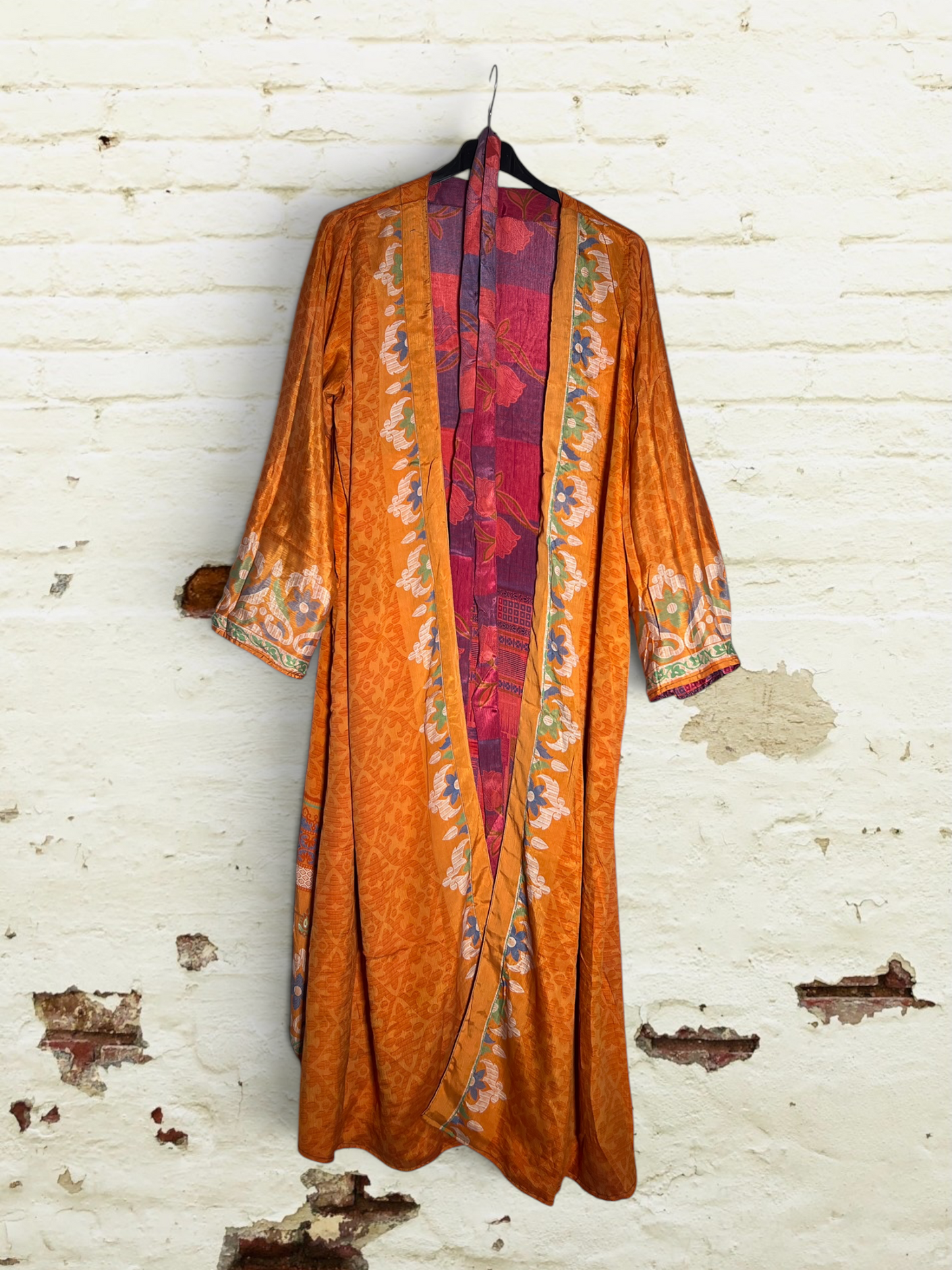 Kimono reversible largo de seda reciclada Mexico city