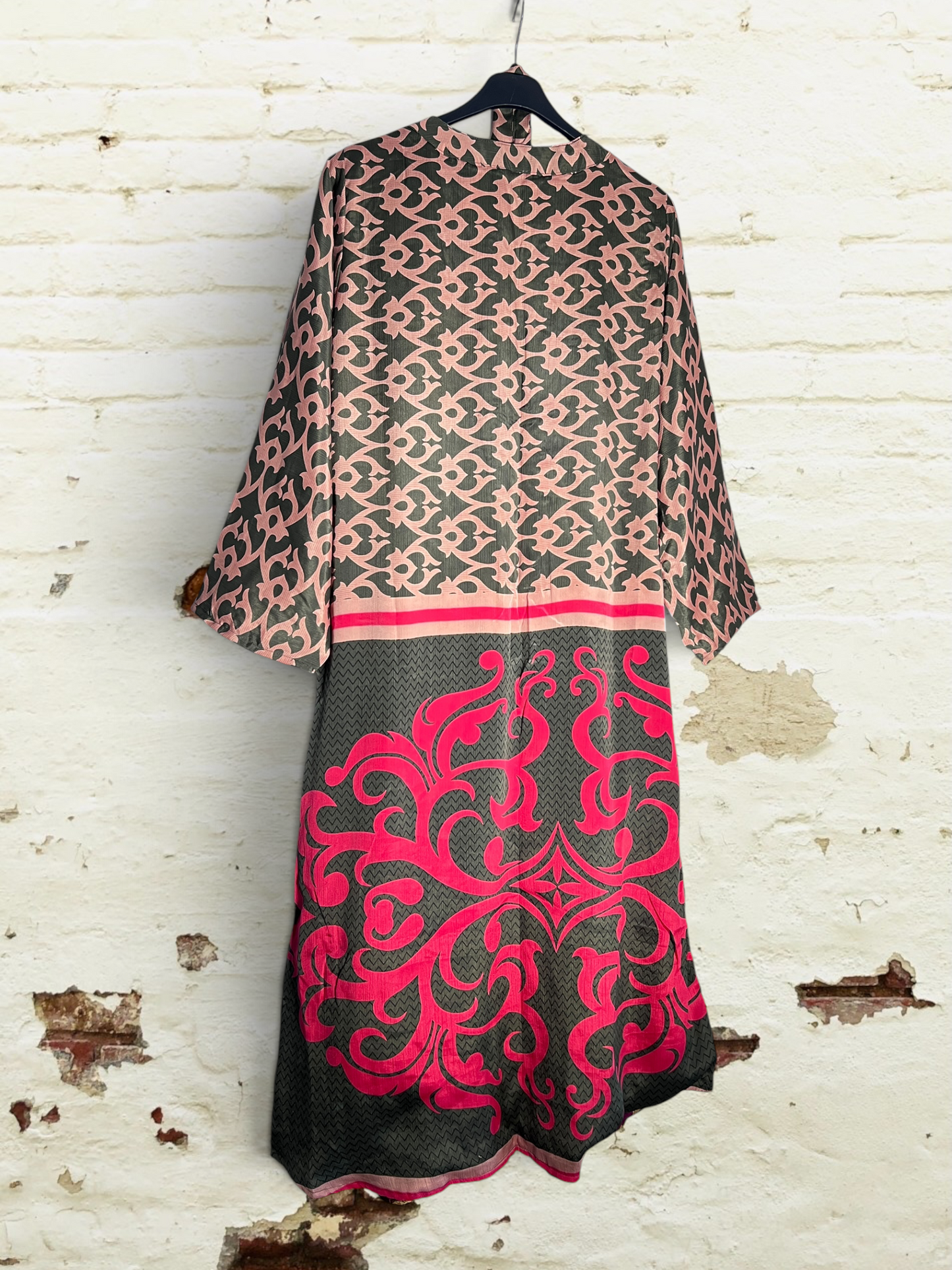 Kimono reversible largo de seda reciclada Atenea