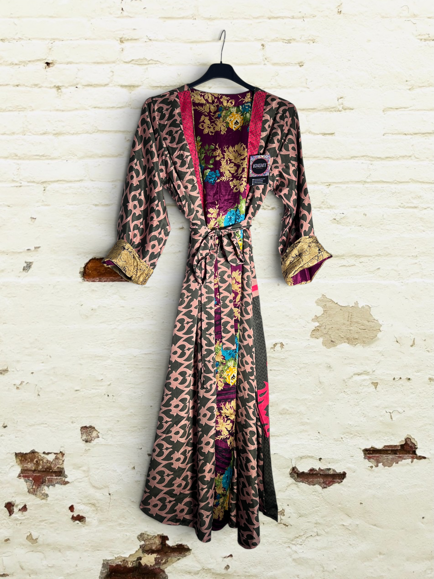 Kimono reversible largo de seda reciclada Atenea
