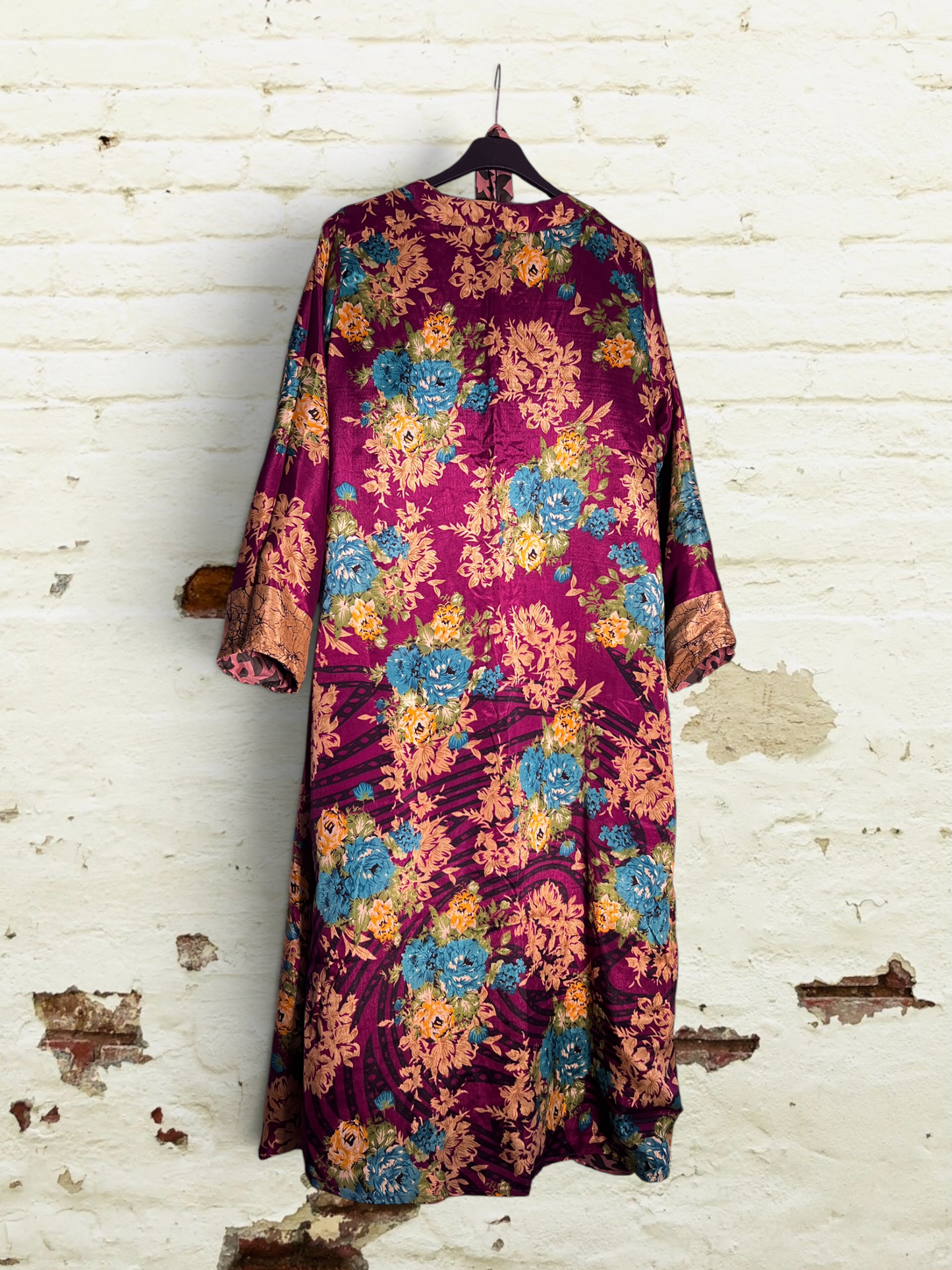Kimono reversible largo de seda reciclada Atenea