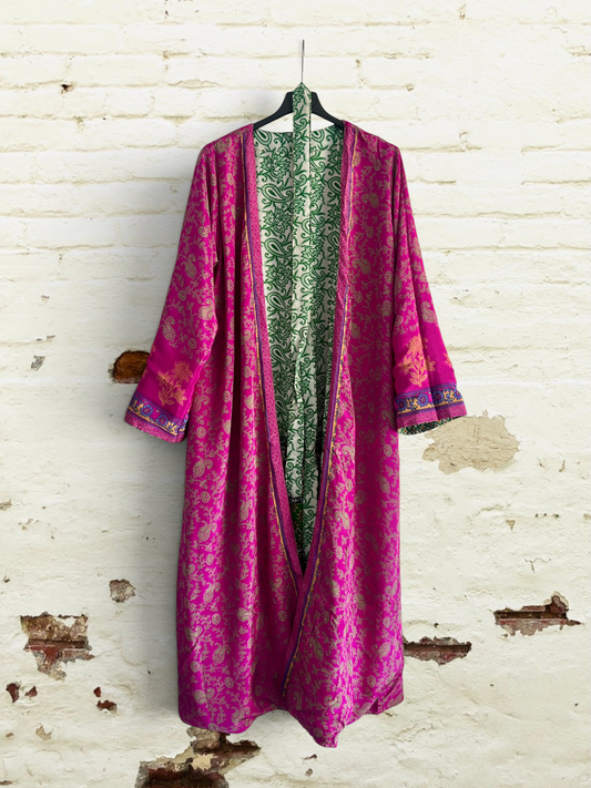 Kimono reversible largo de seda reciclada Miami