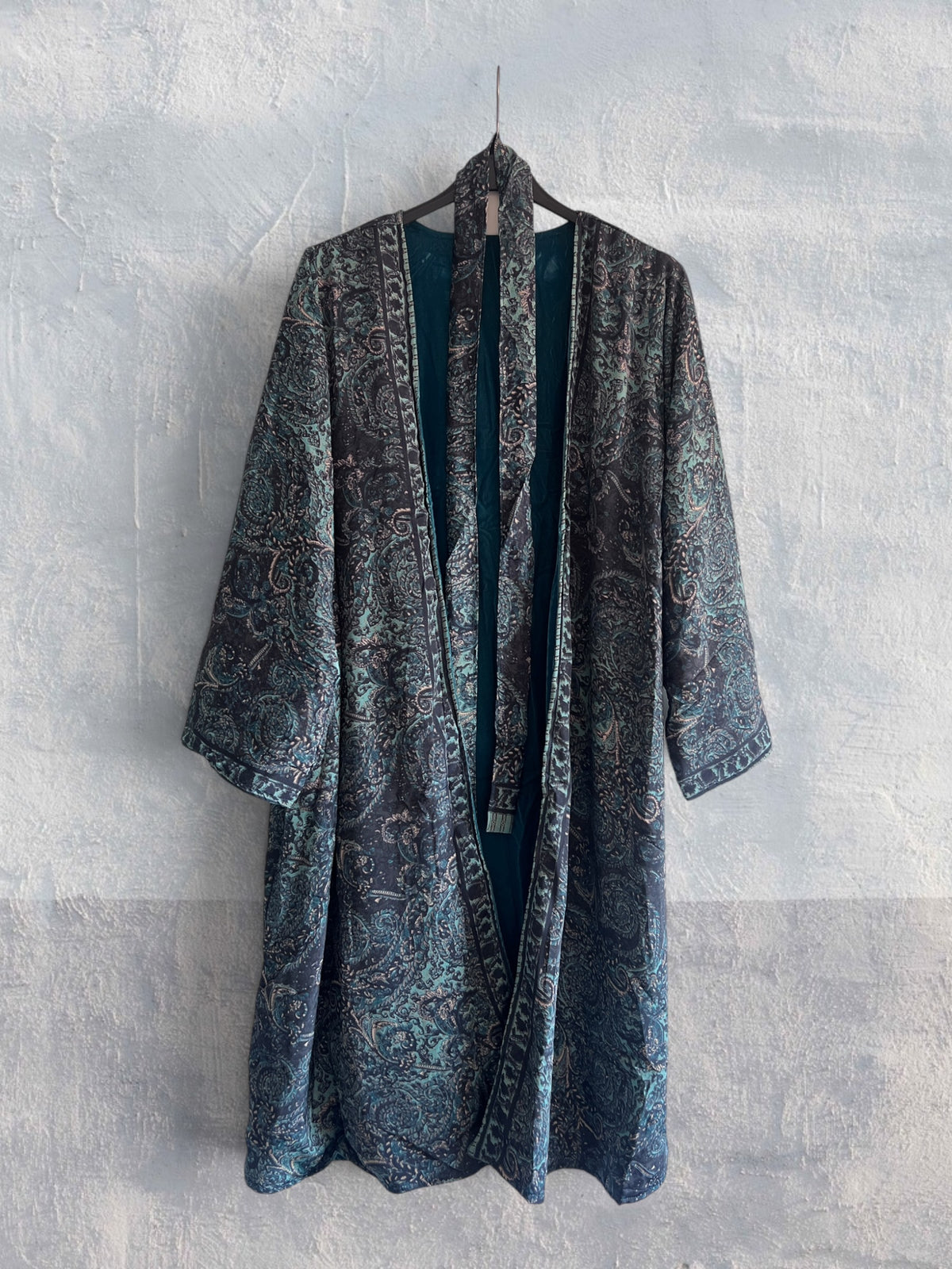 Kimono terciopelo medio largo reversible Petróleo